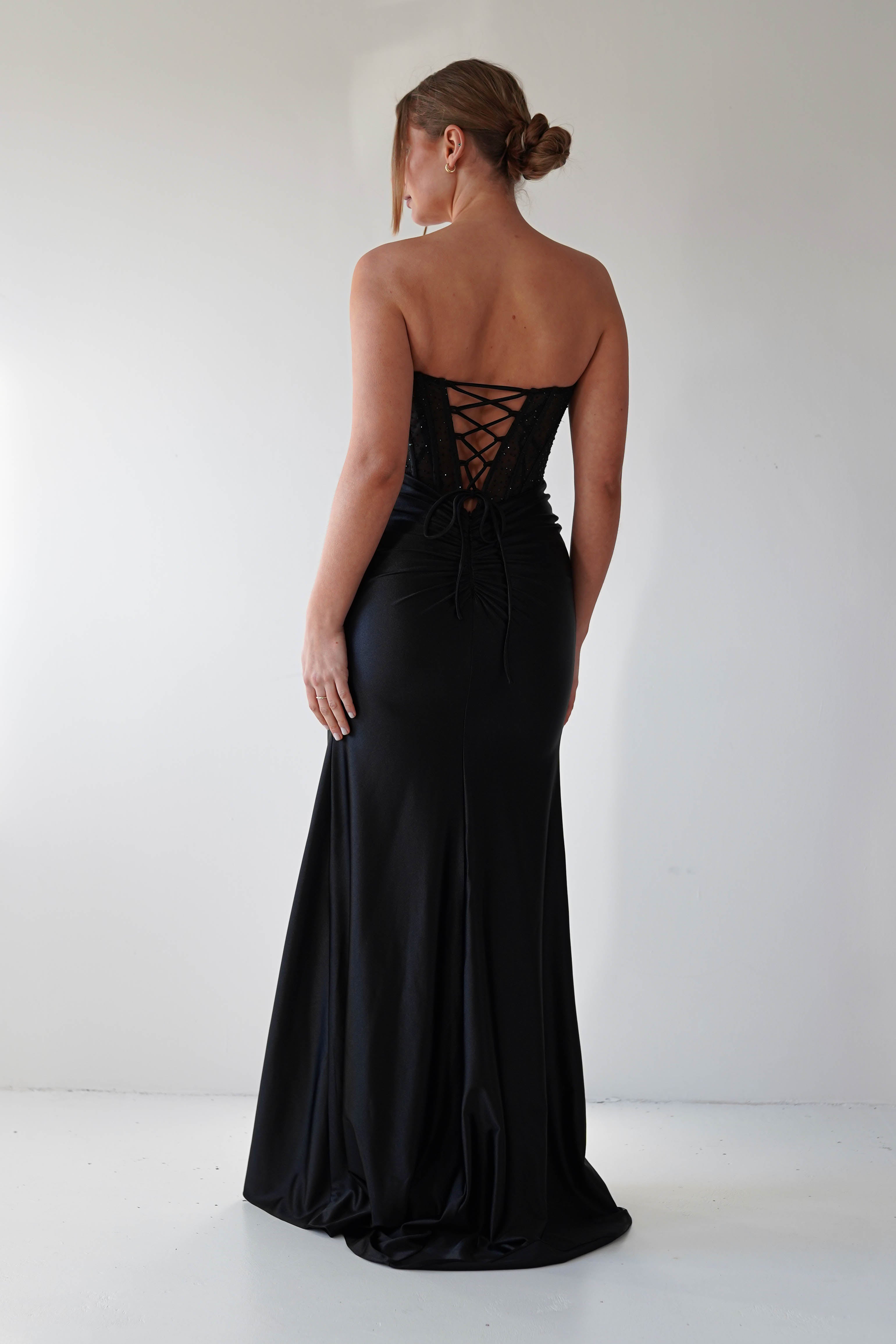 Andrina Rhinestone Strapless Gown | Black