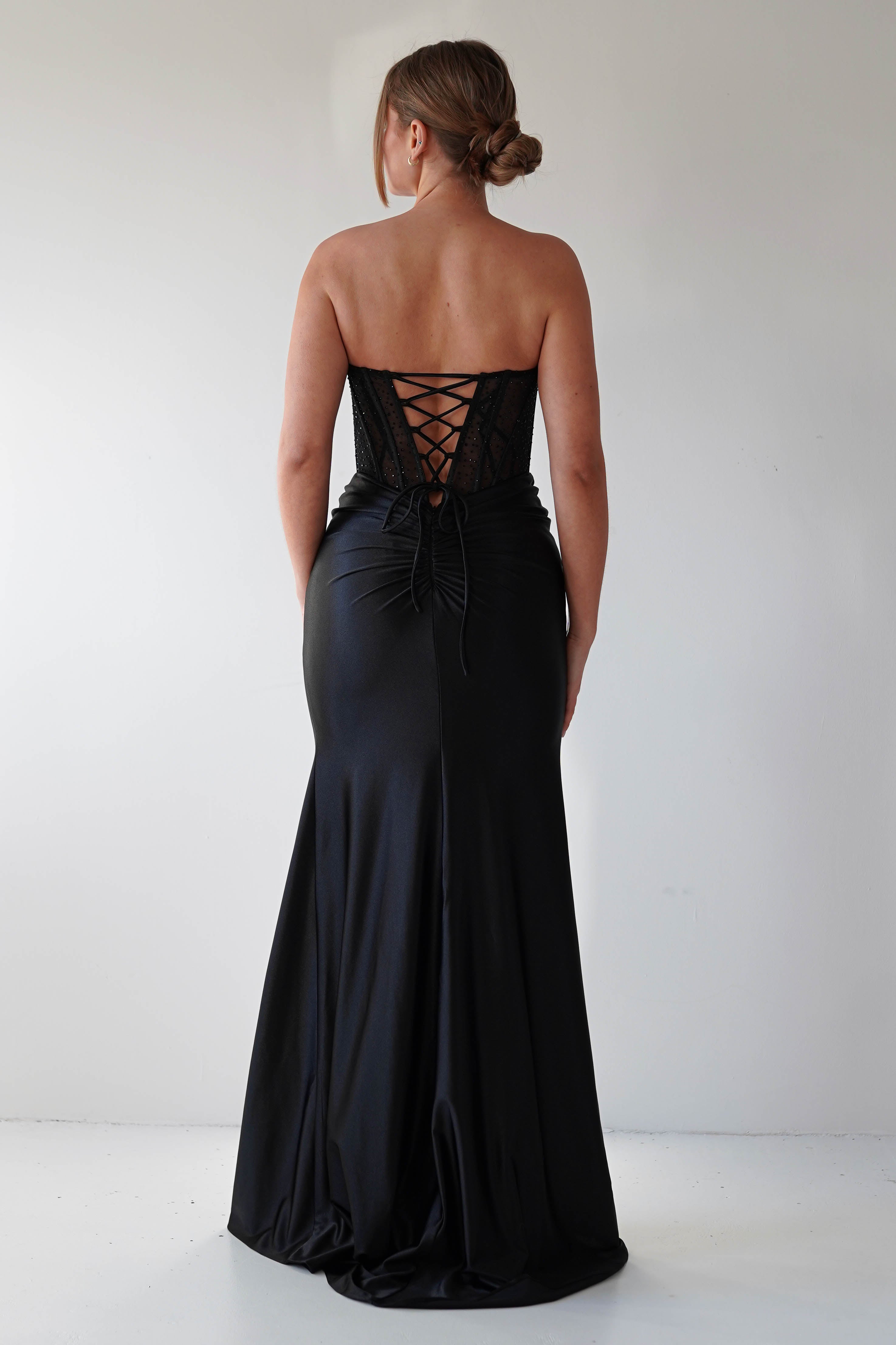 Andrina Rhinestone Strapless Gown | Black