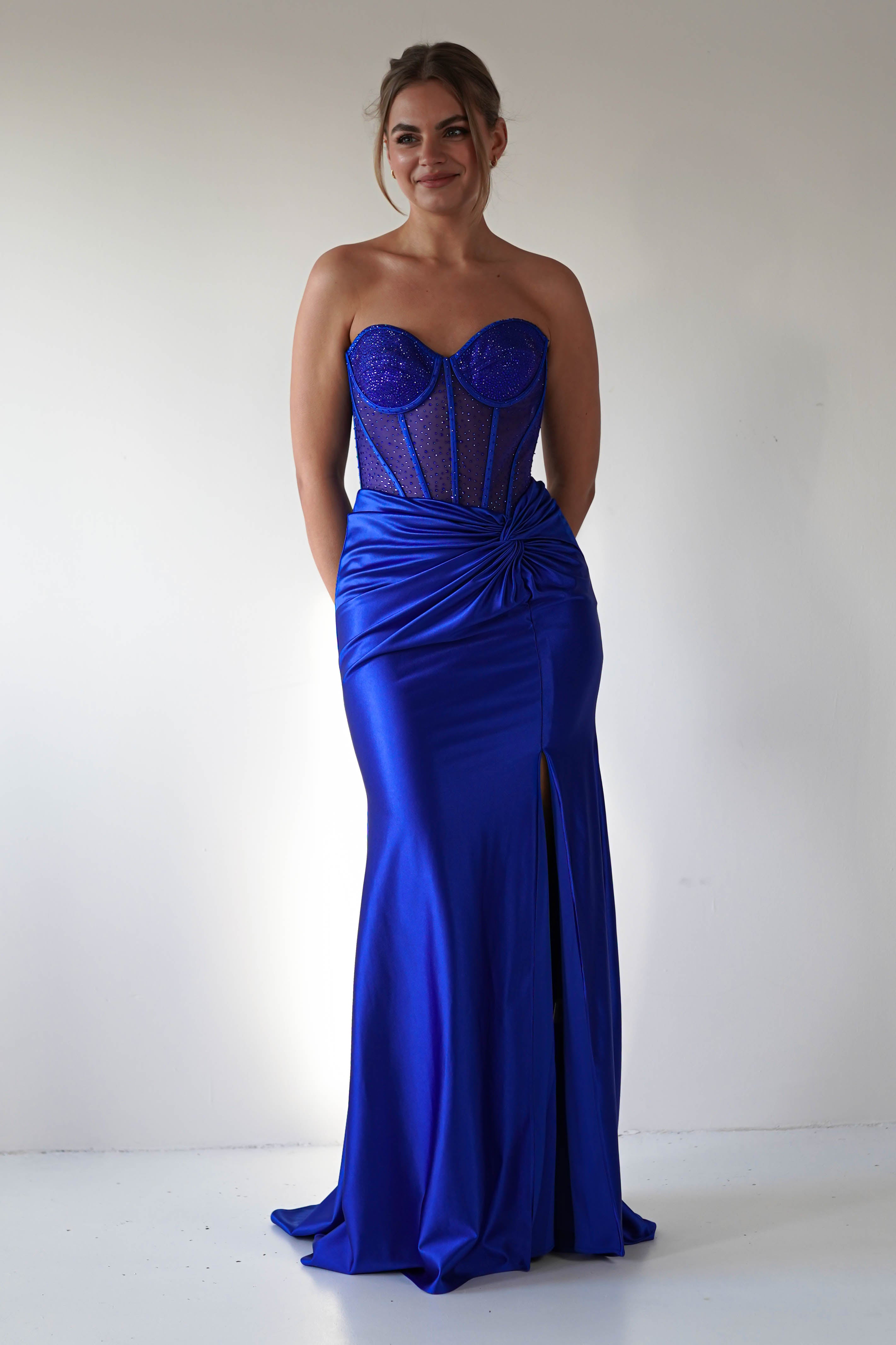 Andrina Rhinestone Strapless Gown | Royal Blue