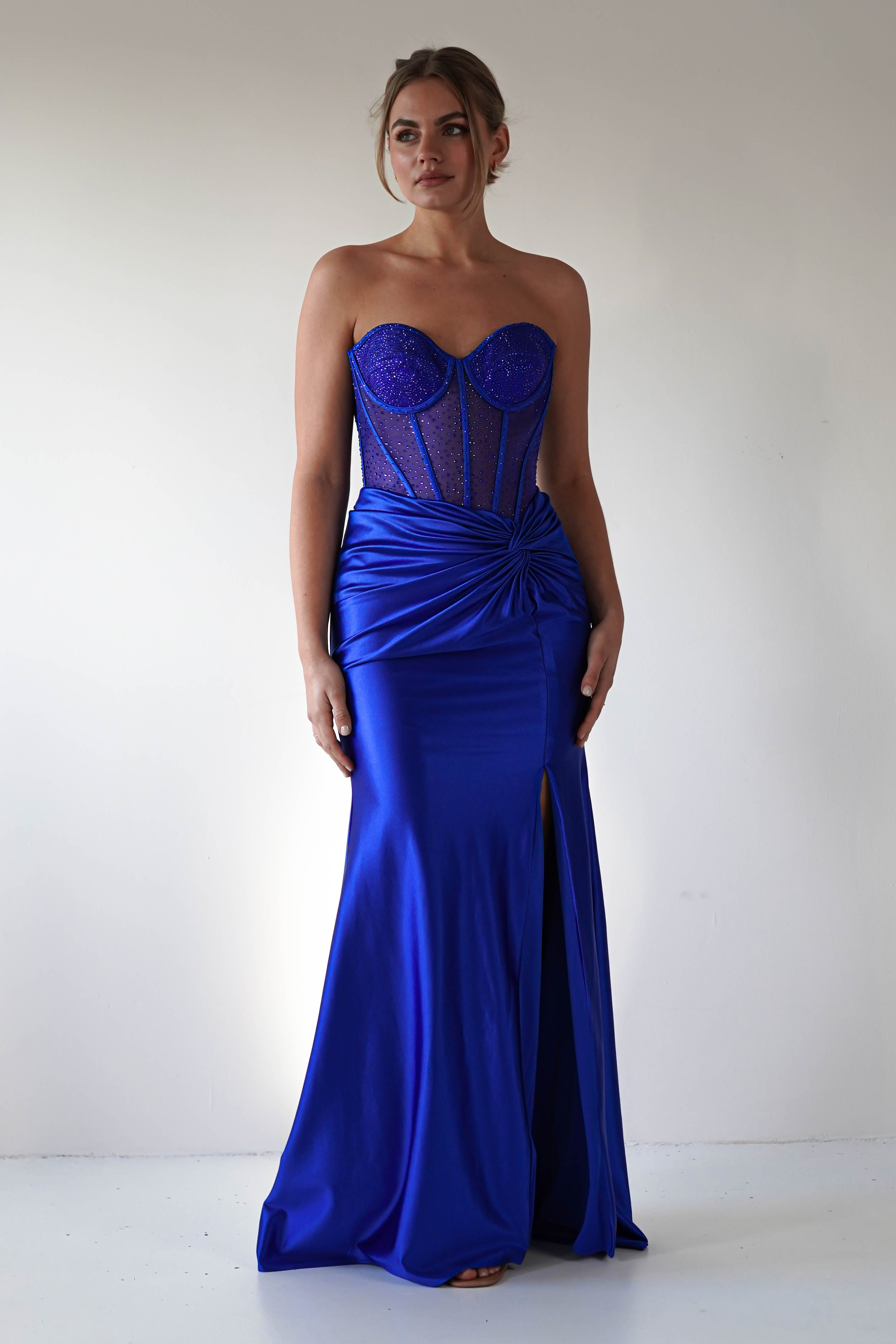 Andrina Rhinestone Strapless Gown | Royal Blue