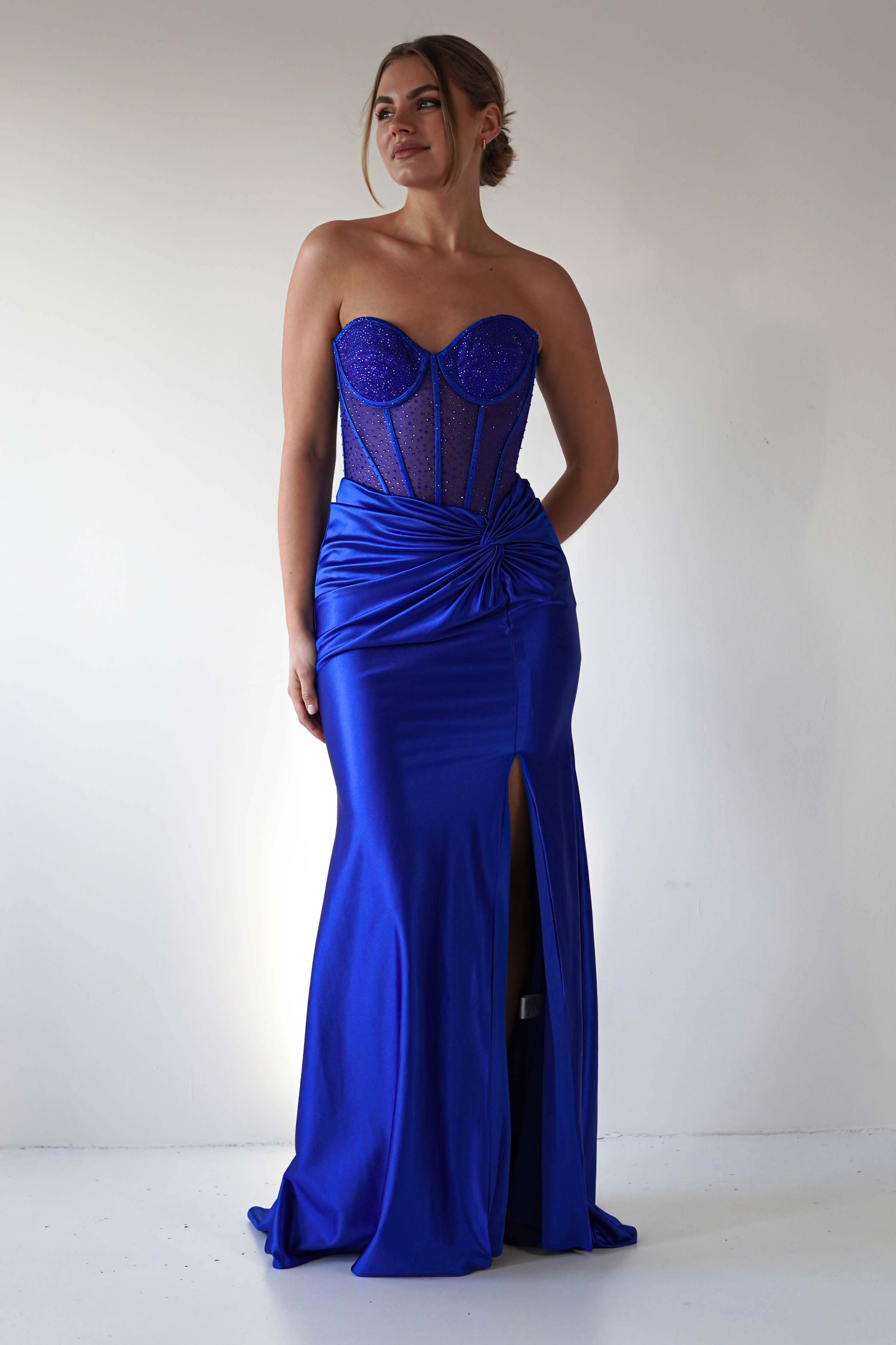 Andrina Rhinestone Strapless Gown | Royal Blue