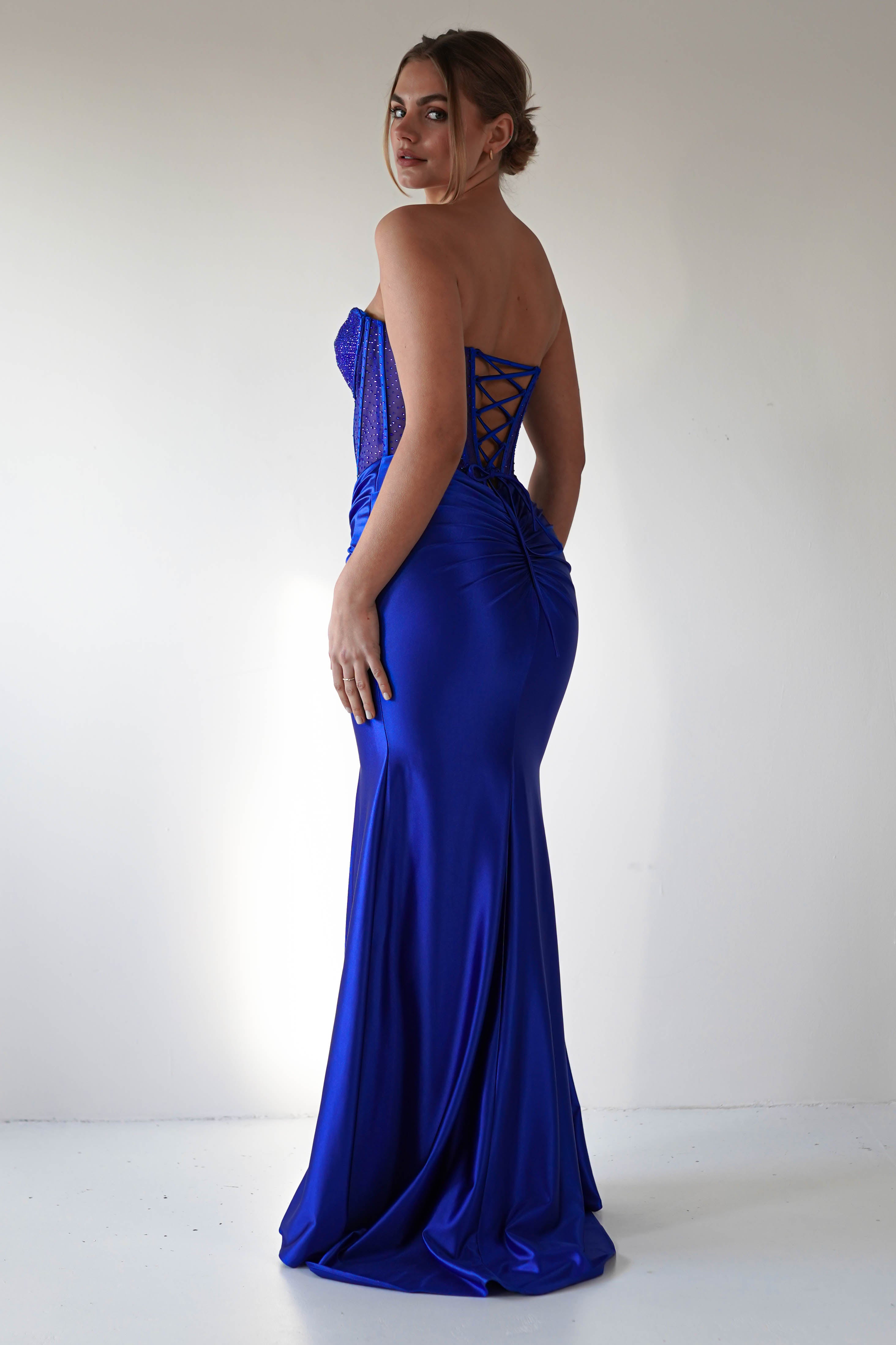 Andrina Rhinestone Strapless Gown | Royal Blue