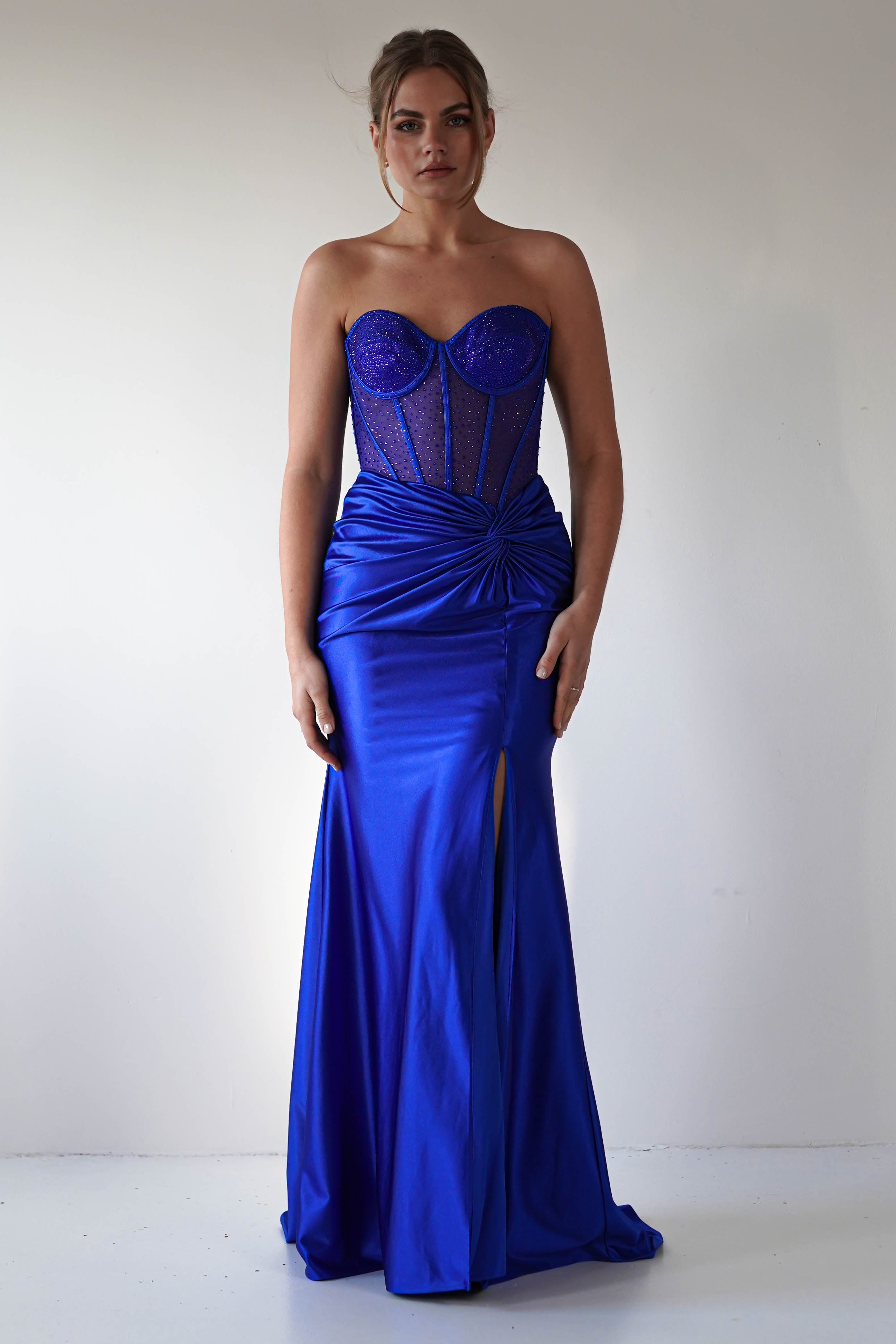 Andrina Rhinestone Strapless Gown | Royal Blue