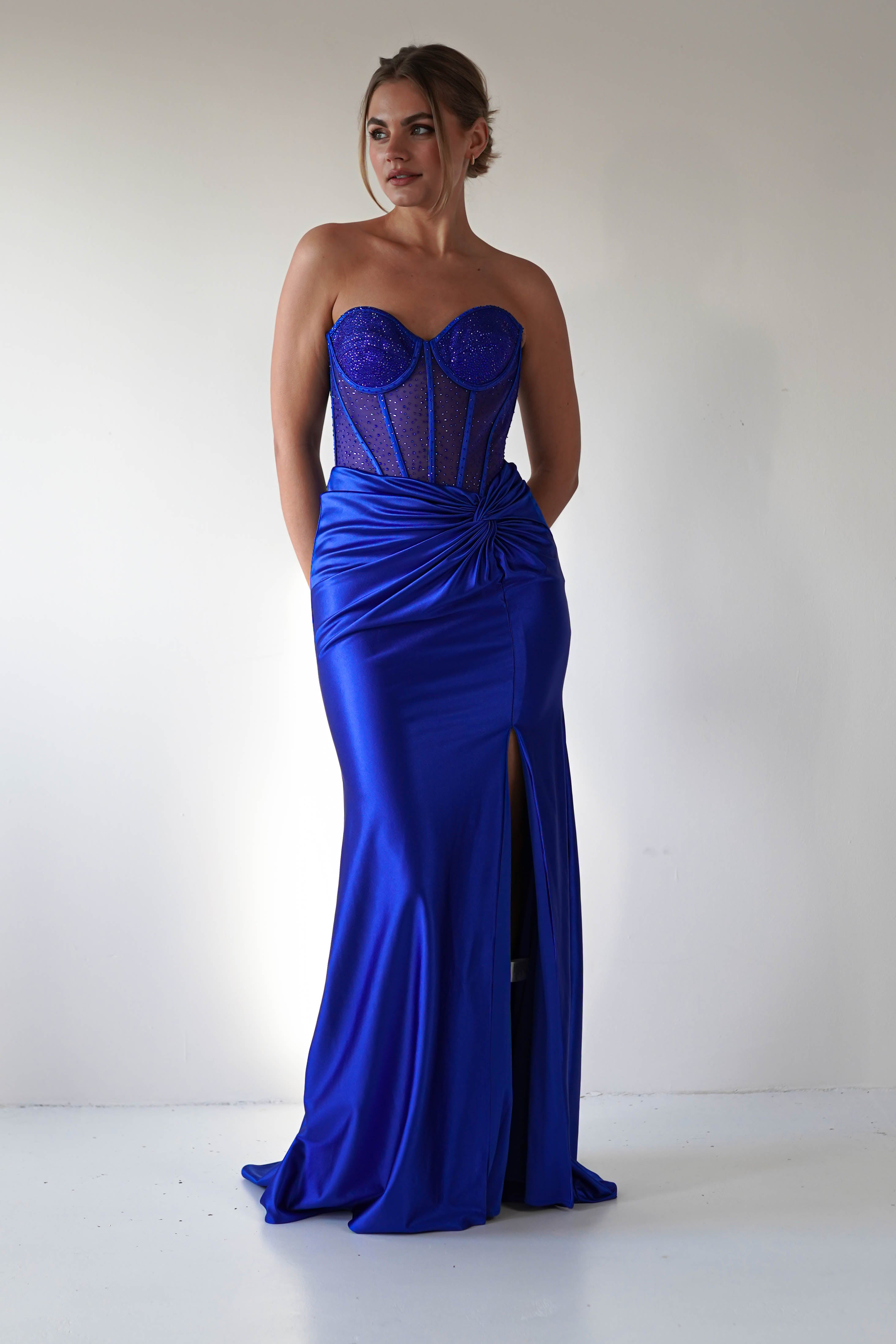 Andrina Rhinestone Strapless Gown | Royal Blue