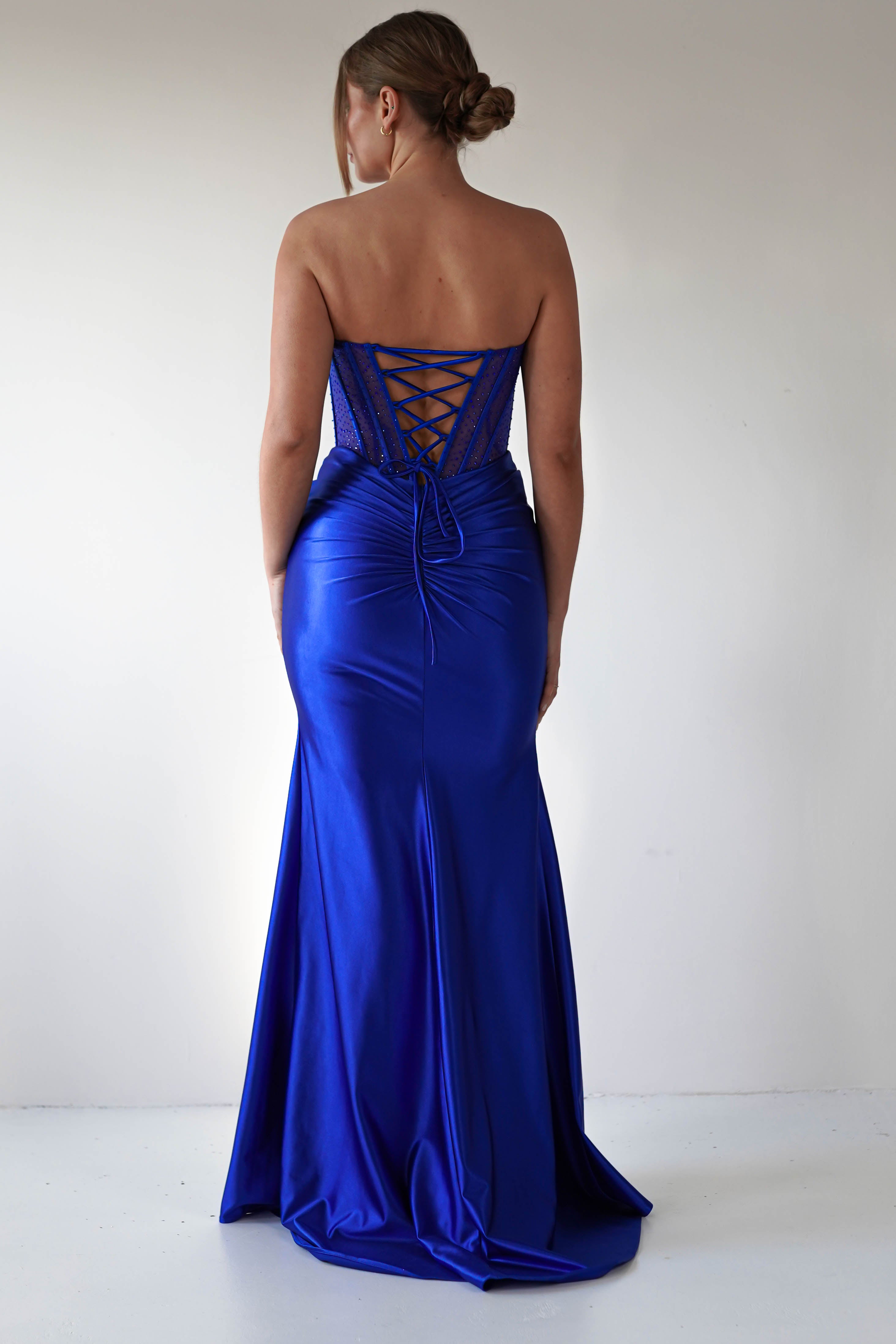 Andrina Rhinestone Strapless Gown | Royal Blue