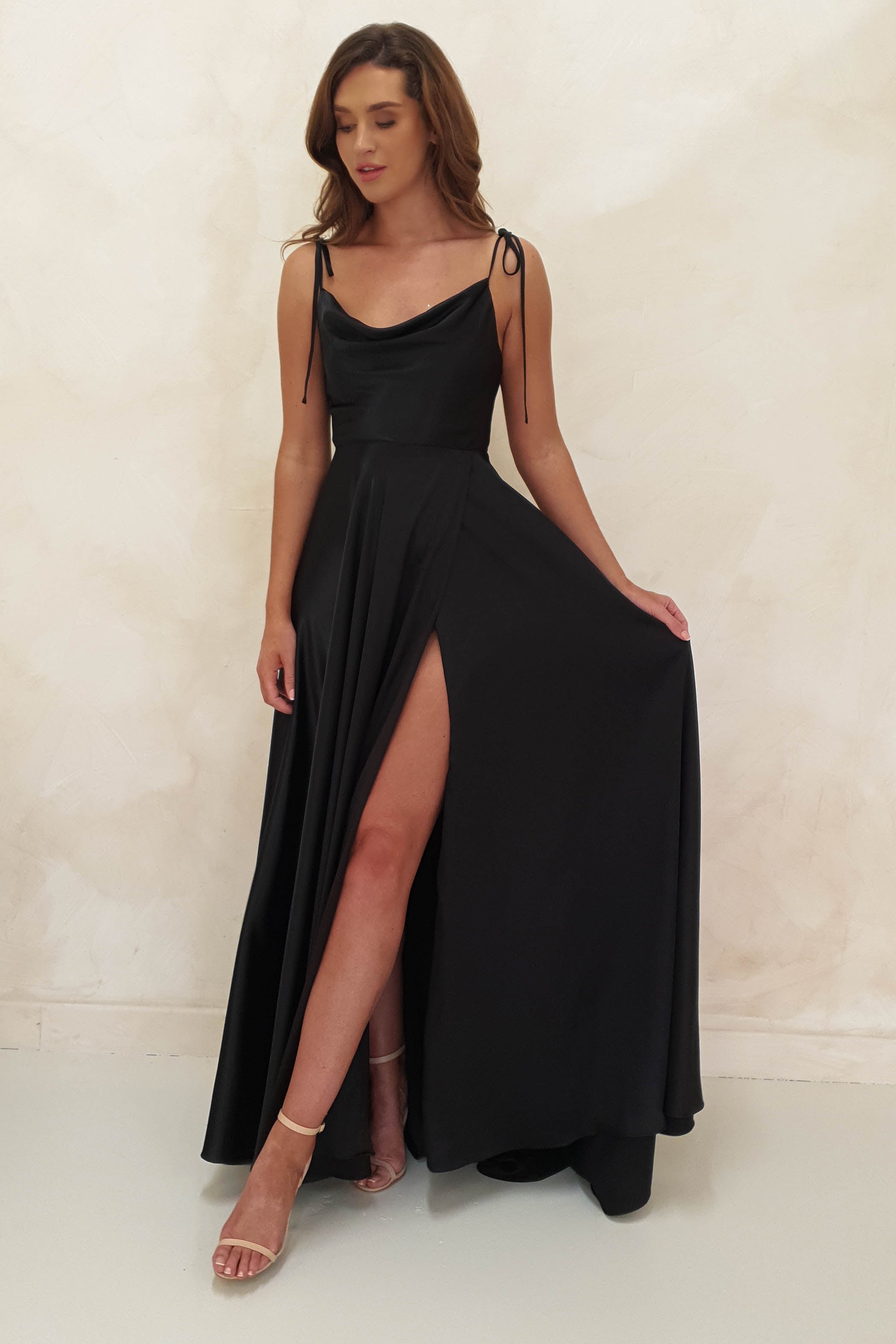 Anna Cowl Neckline Gown | Black