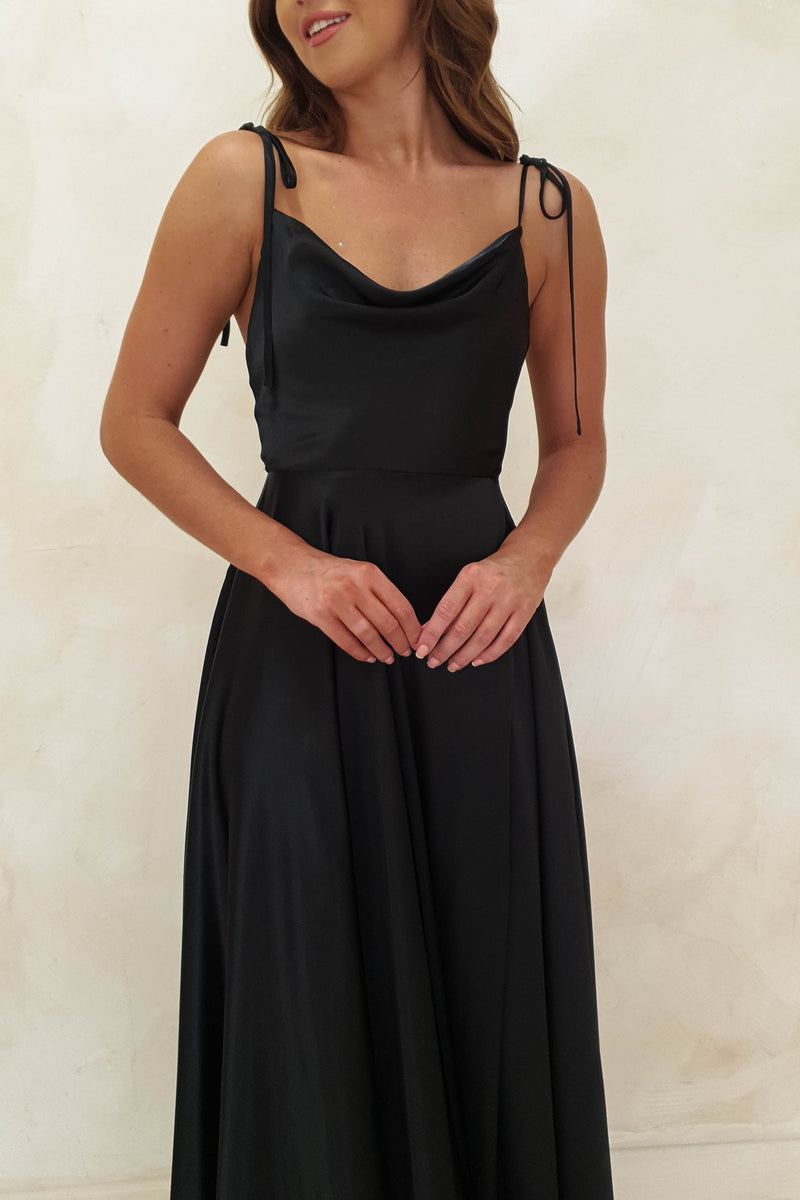 Anna Cowl Neckline Gown | Black