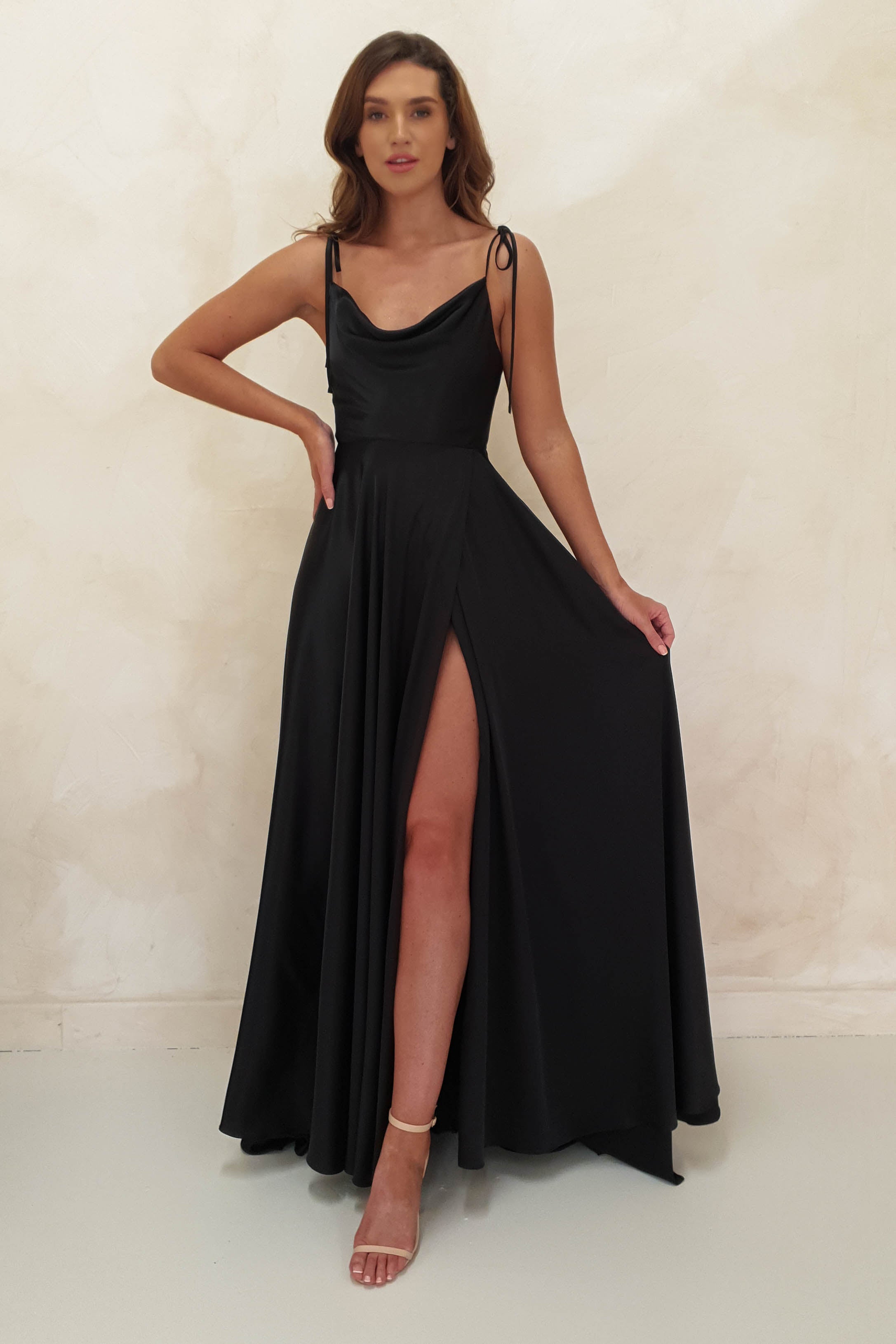 Anna Cowl Neckline Gown | Black