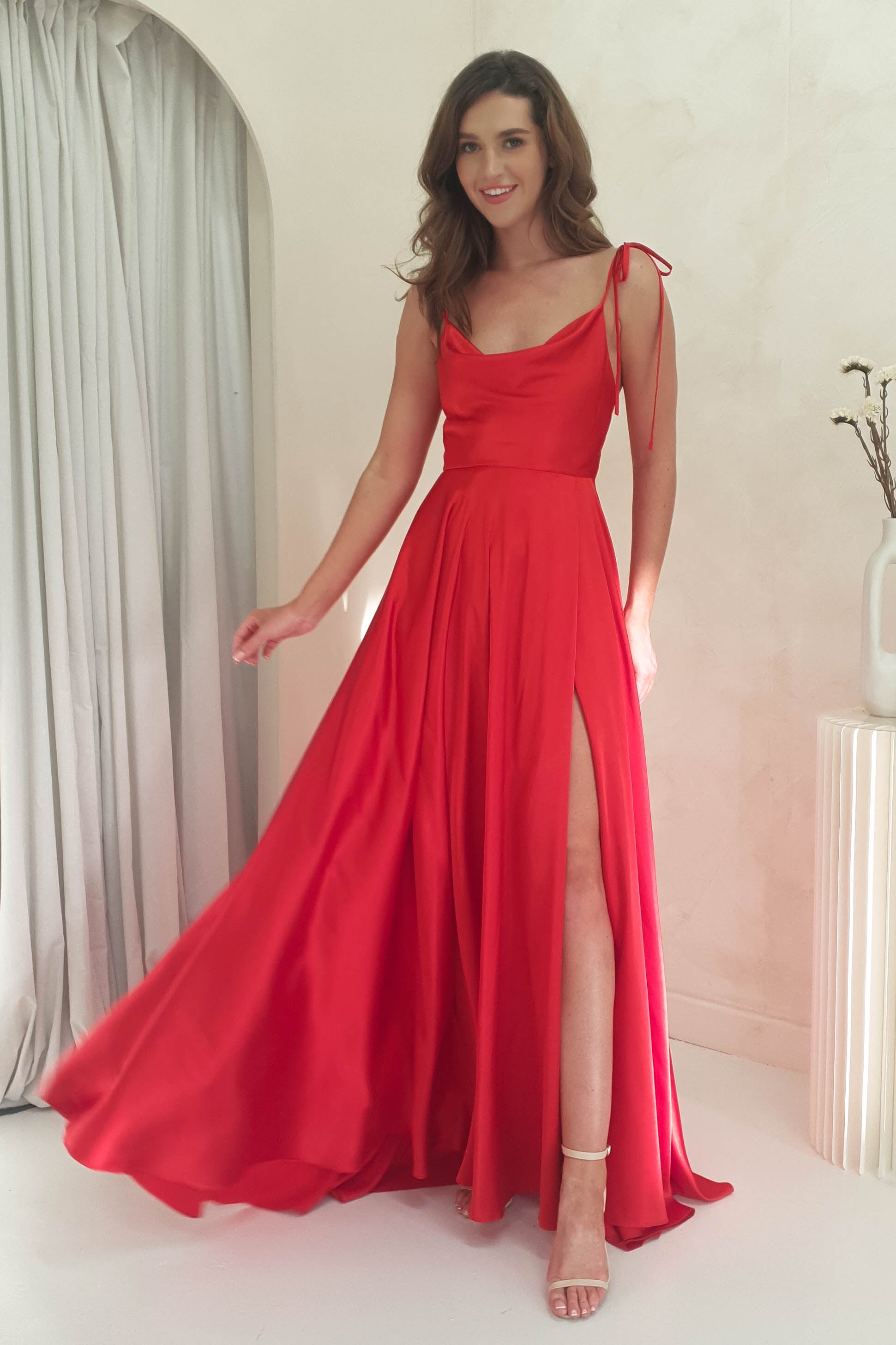 Anna Cowl Neckline Gown | Red