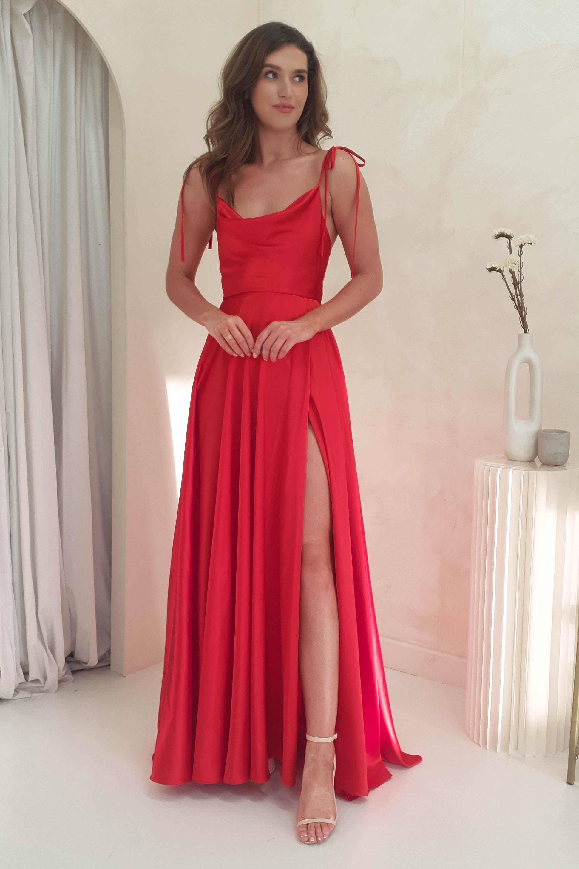 Anna Cowl Neckline Gown | Red