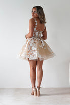Anziel Mini Skater Dress Floral Embroidery | Nude | Graduation | Bride To Be Hen Dress | Oh Hello Clothing
