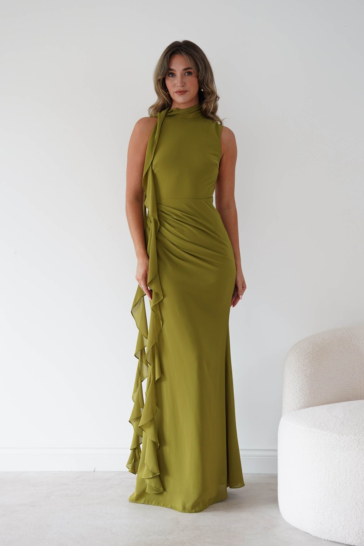 Oh Hello Clothing Women > Clothing > Dresses Aoife Draped Rosette Maxi Dress | Chartreuse Green