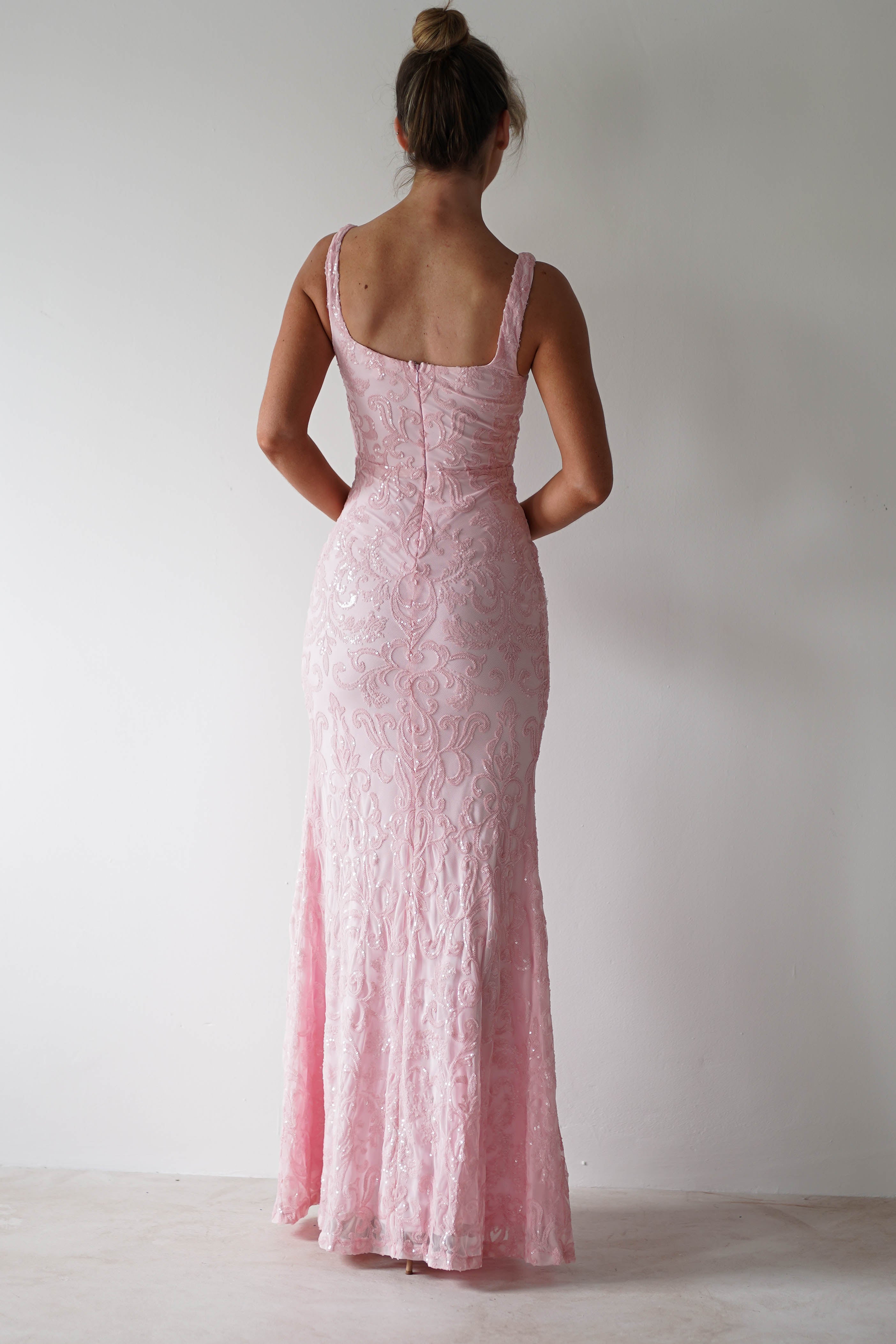 Aria Floral Sequin Embellished Gown | Pink