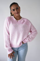 Oh Hello Clothing Women > Clothing > Knitwear ONE SIZE (6/12) Aria Striped Cosy Knit Jumper | Pink