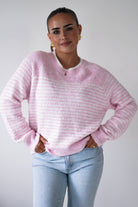 Oh Hello Clothing Women > Clothing > Knitwear ONE SIZE (6/12) Aria Striped Cosy Knit Jumper | Pink