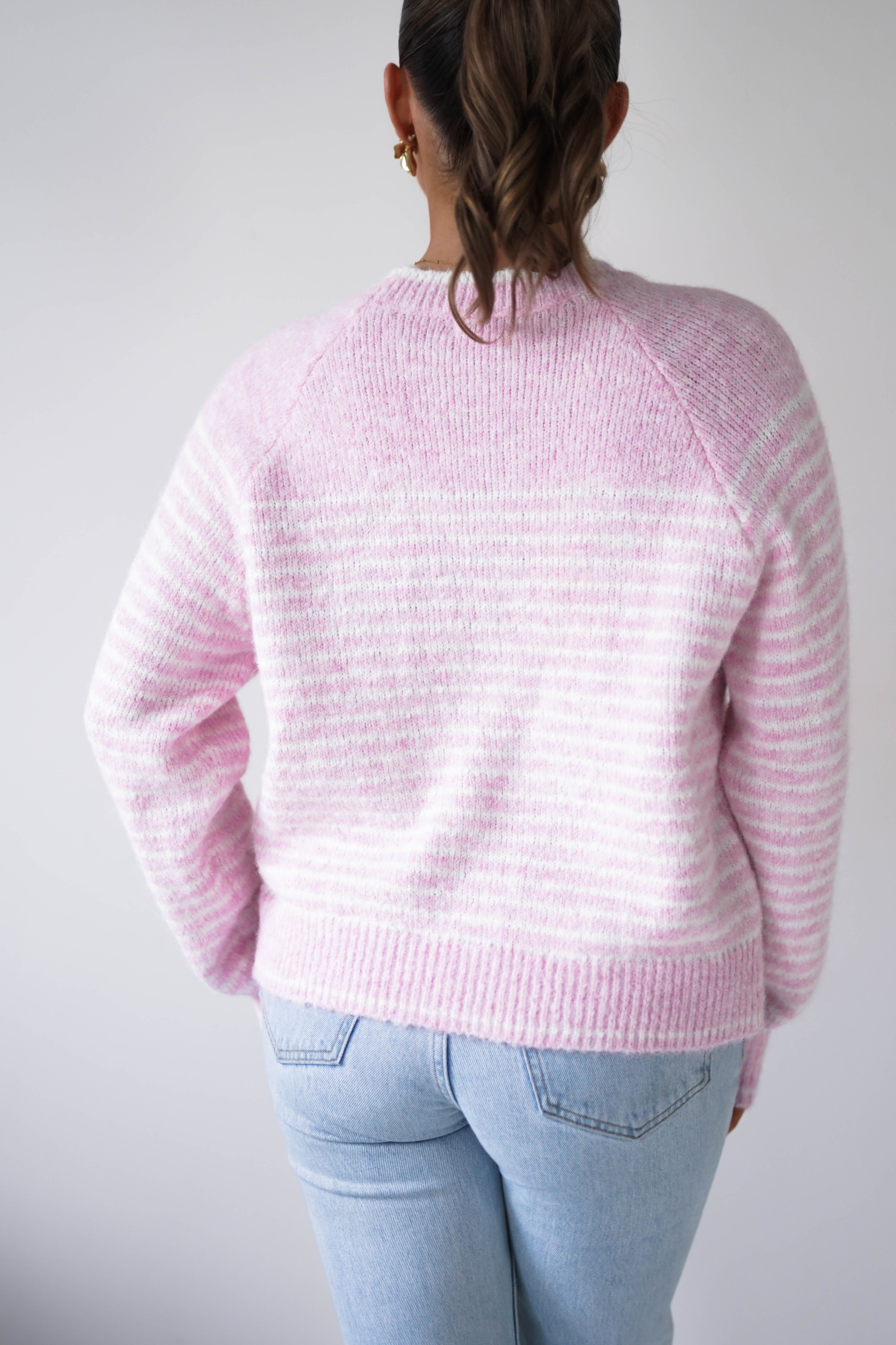 Oh Hello Clothing Women > Clothing > Knitwear ONE SIZE (6/12) Aria Striped Cosy Knit Jumper | Pink