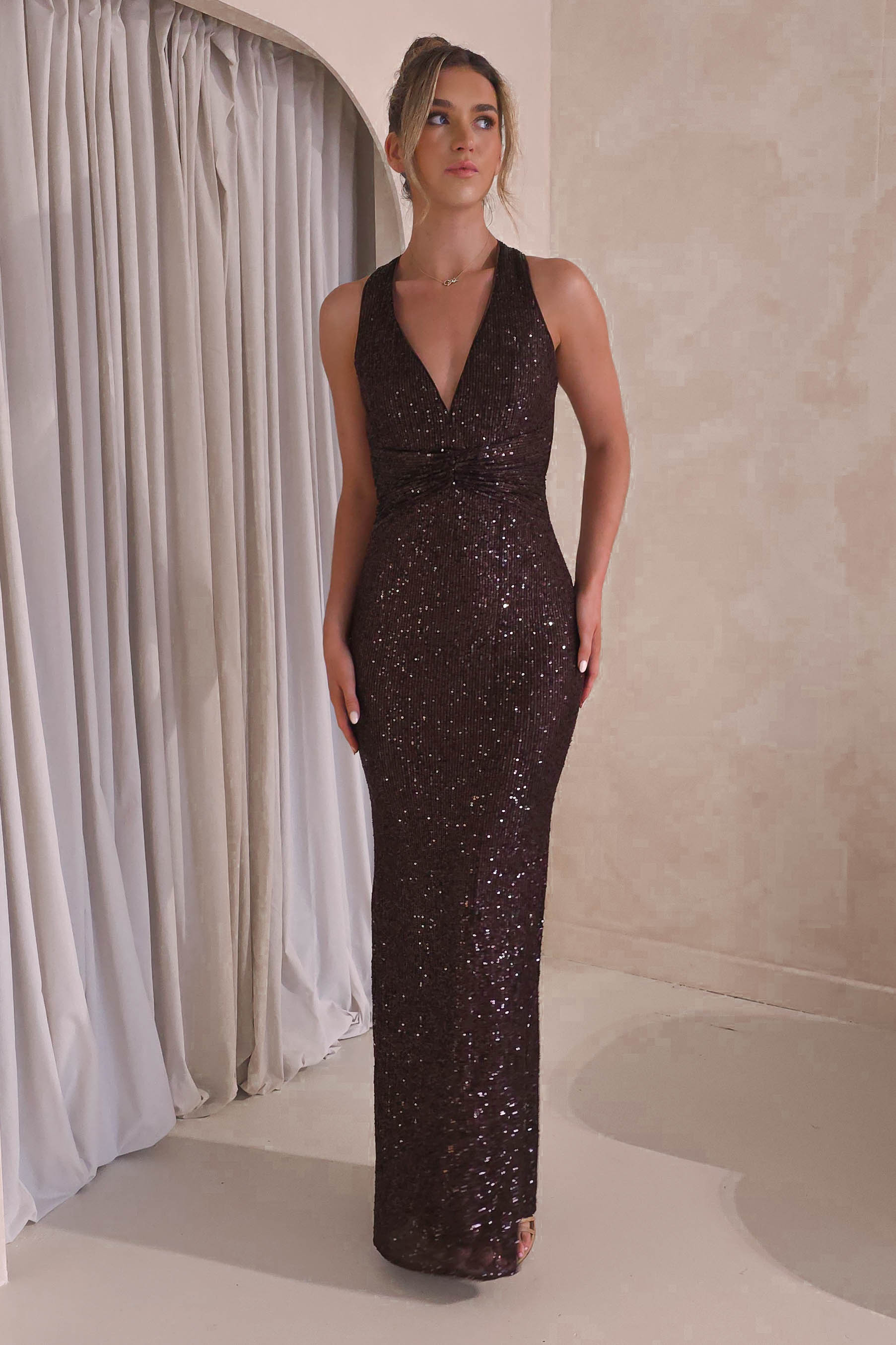 Arizona Bodycon Sequin Maxi Gown | Chocolate