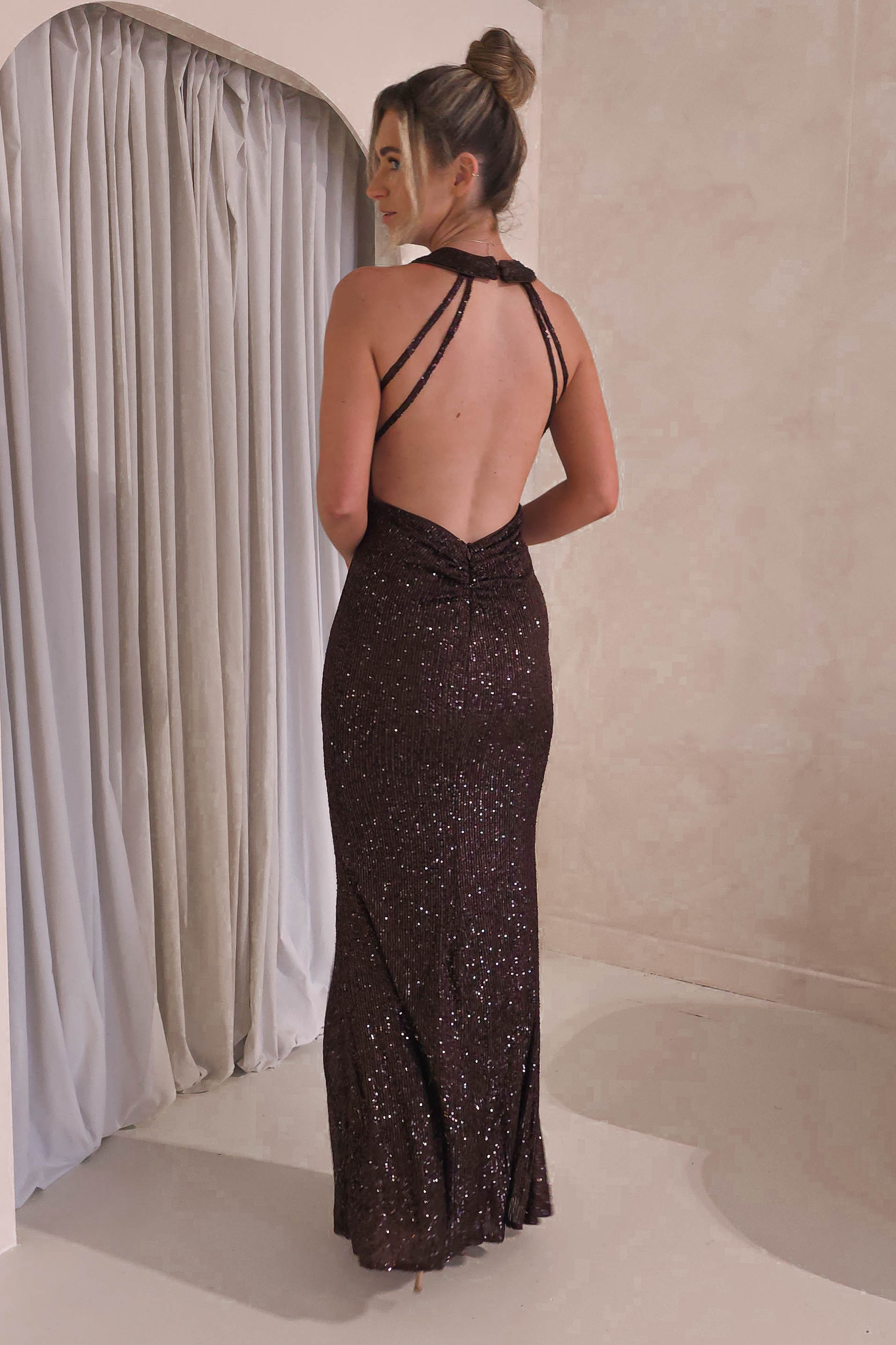 Arizona Bodycon Sequin Maxi Gown | Chocolate