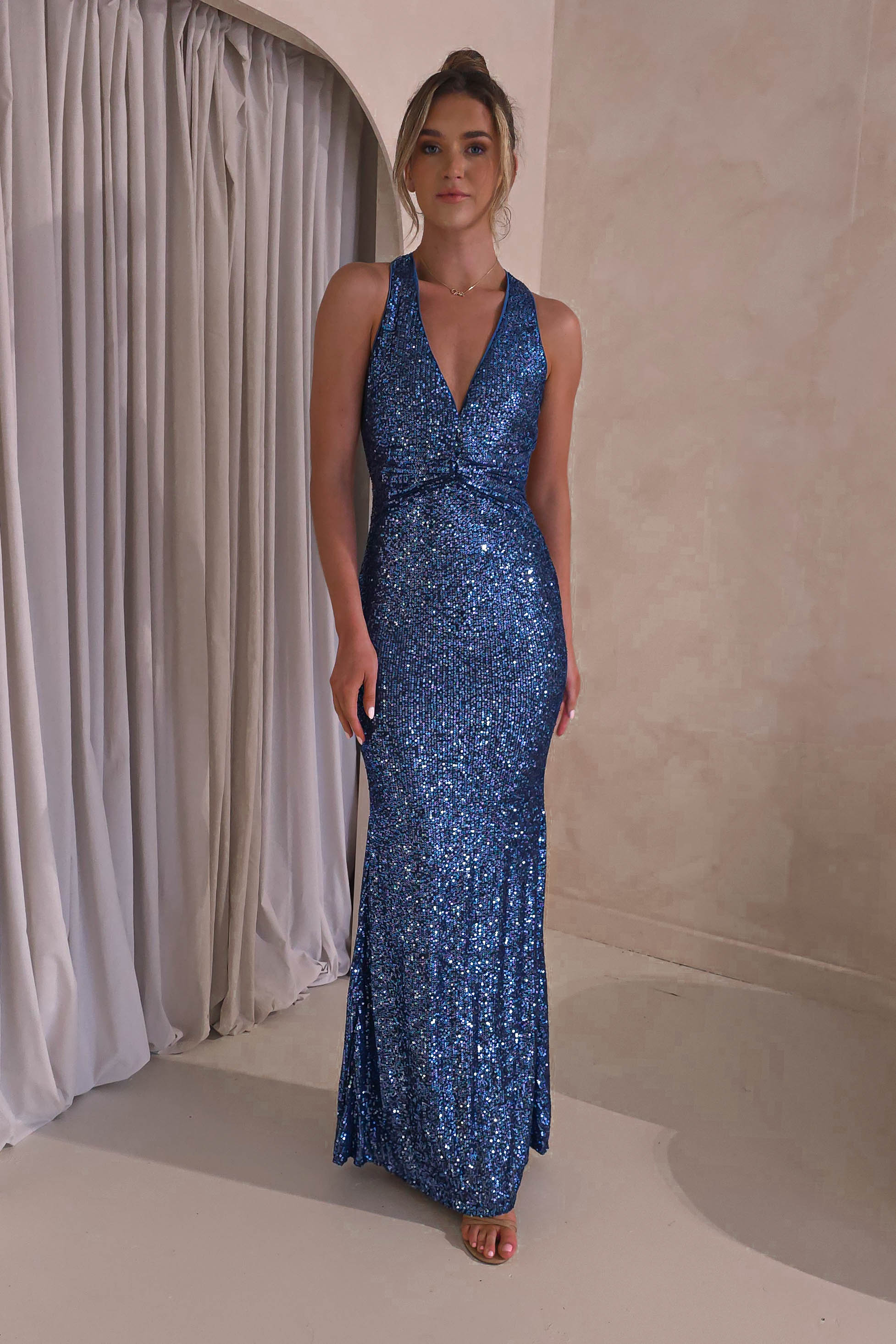 Arizona Bodycon Sequin Maxi Gown | Slate Blue