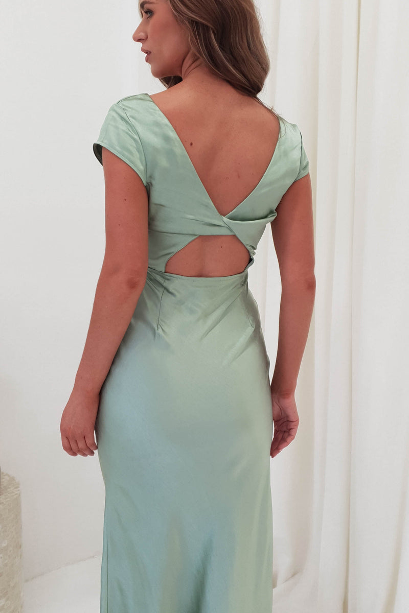 Arletta Soft Satin Maxi Dress | Sage