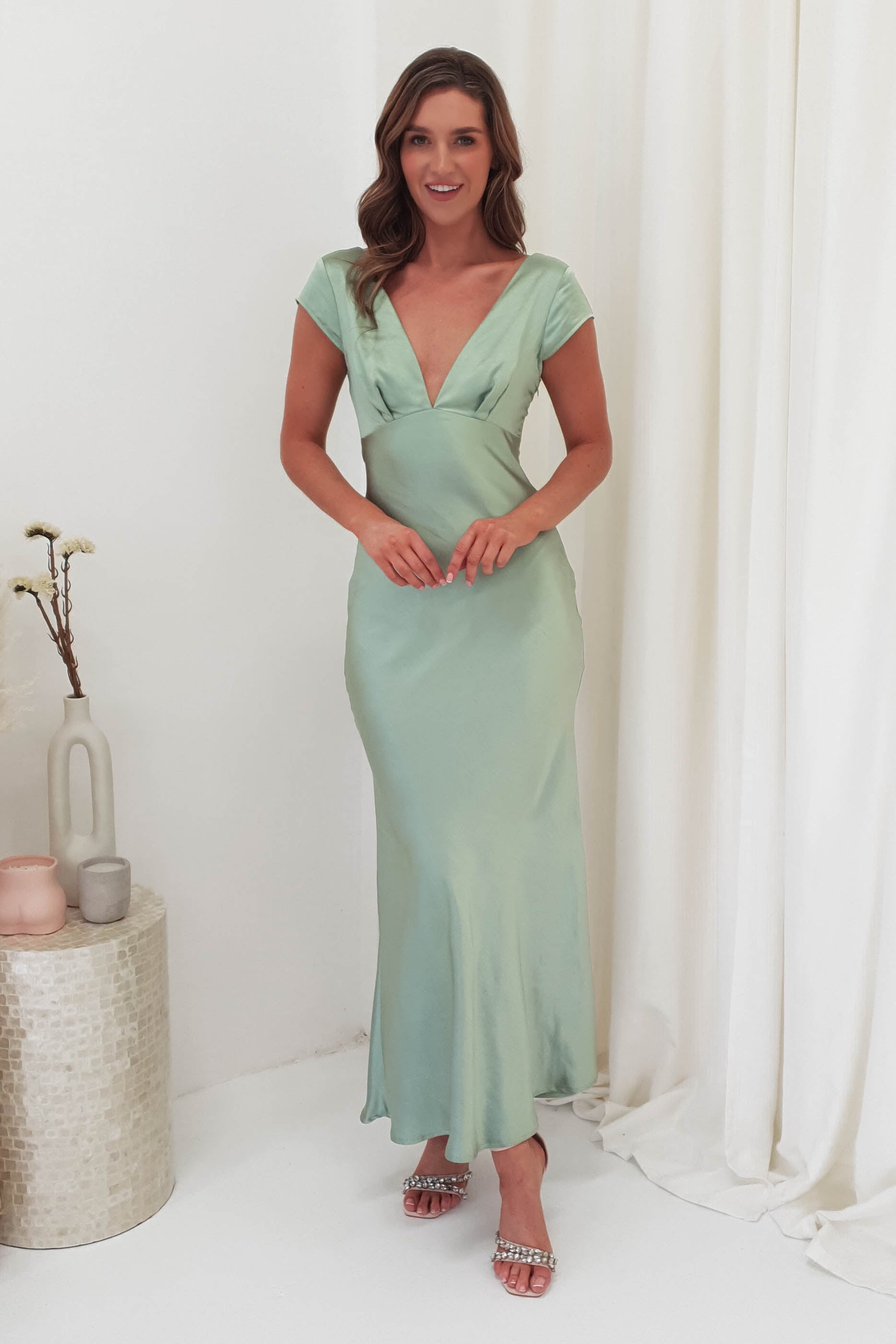 Arletta Soft Satin Maxi Dress | Sage