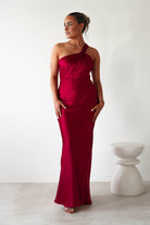 Ashlee Soft Satin One Shoulder Maxi Dress Red | Wedding Guest Dress | One Shoulder | Maxi | Oh Hello Clothing