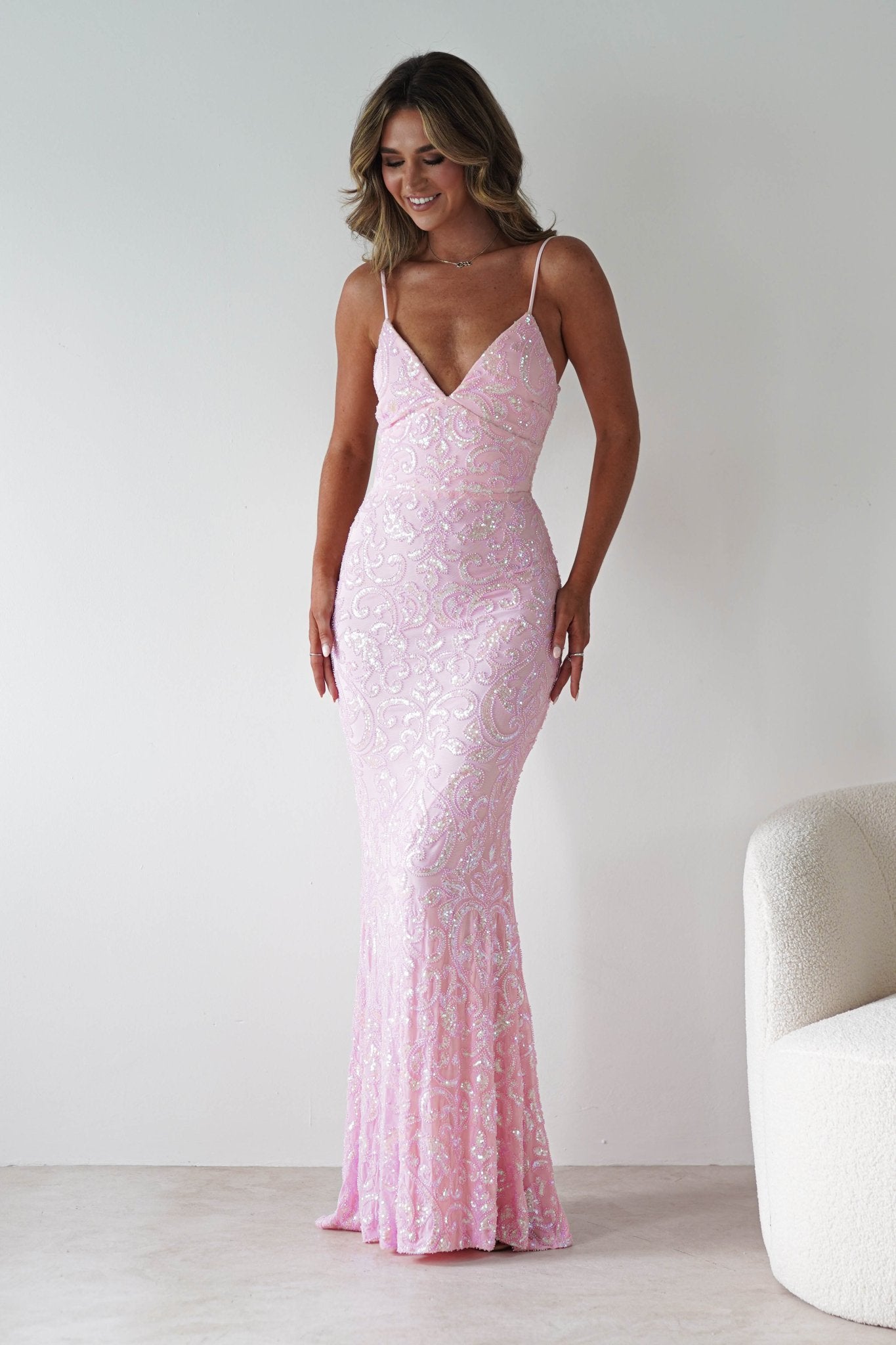 Aster Iridescent Beaded Embellished Gown | Pink | Oh Hello Clothing | S (8)