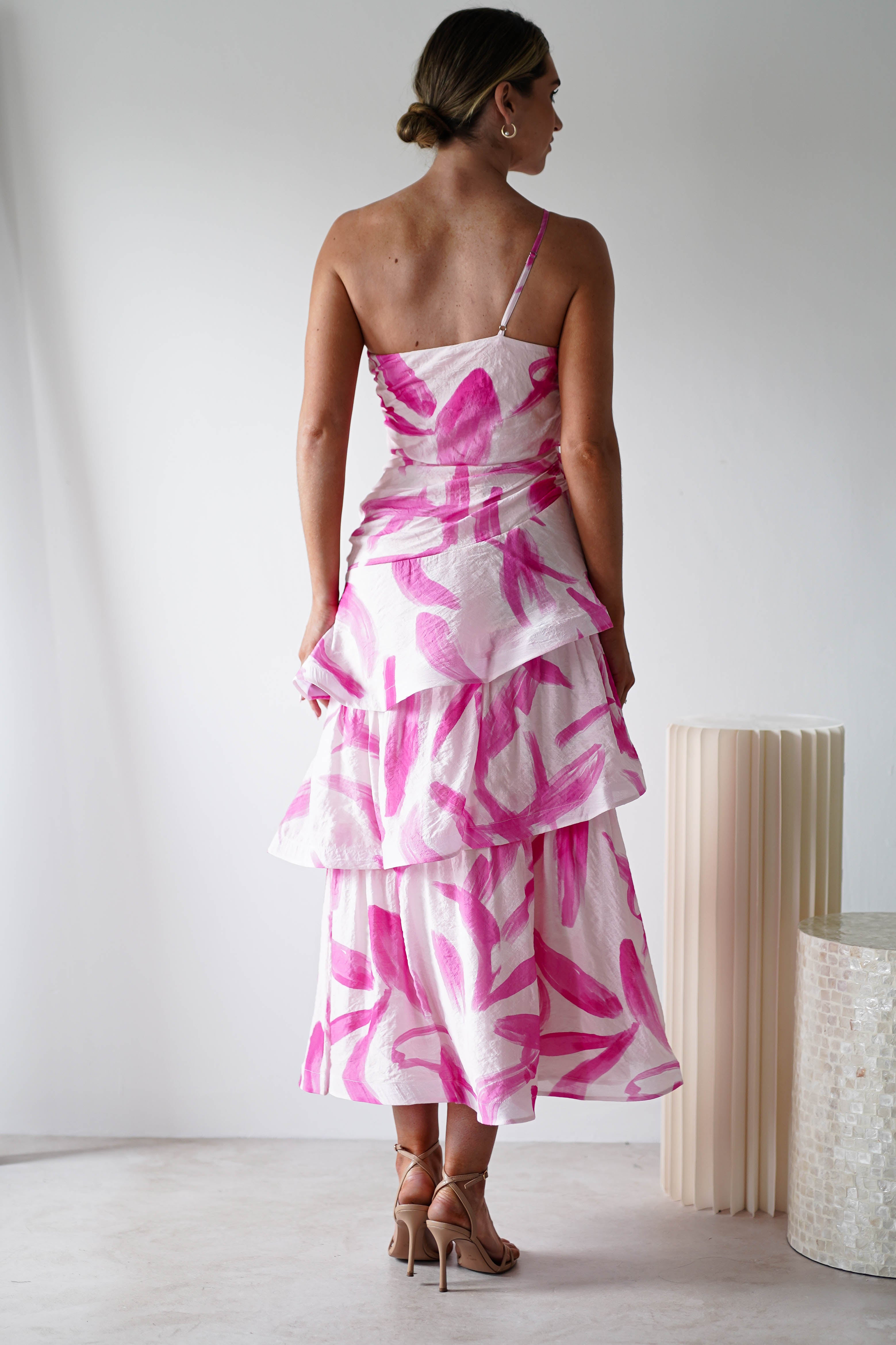 Aster Print Ruffle Maxi Dress | Pink Print