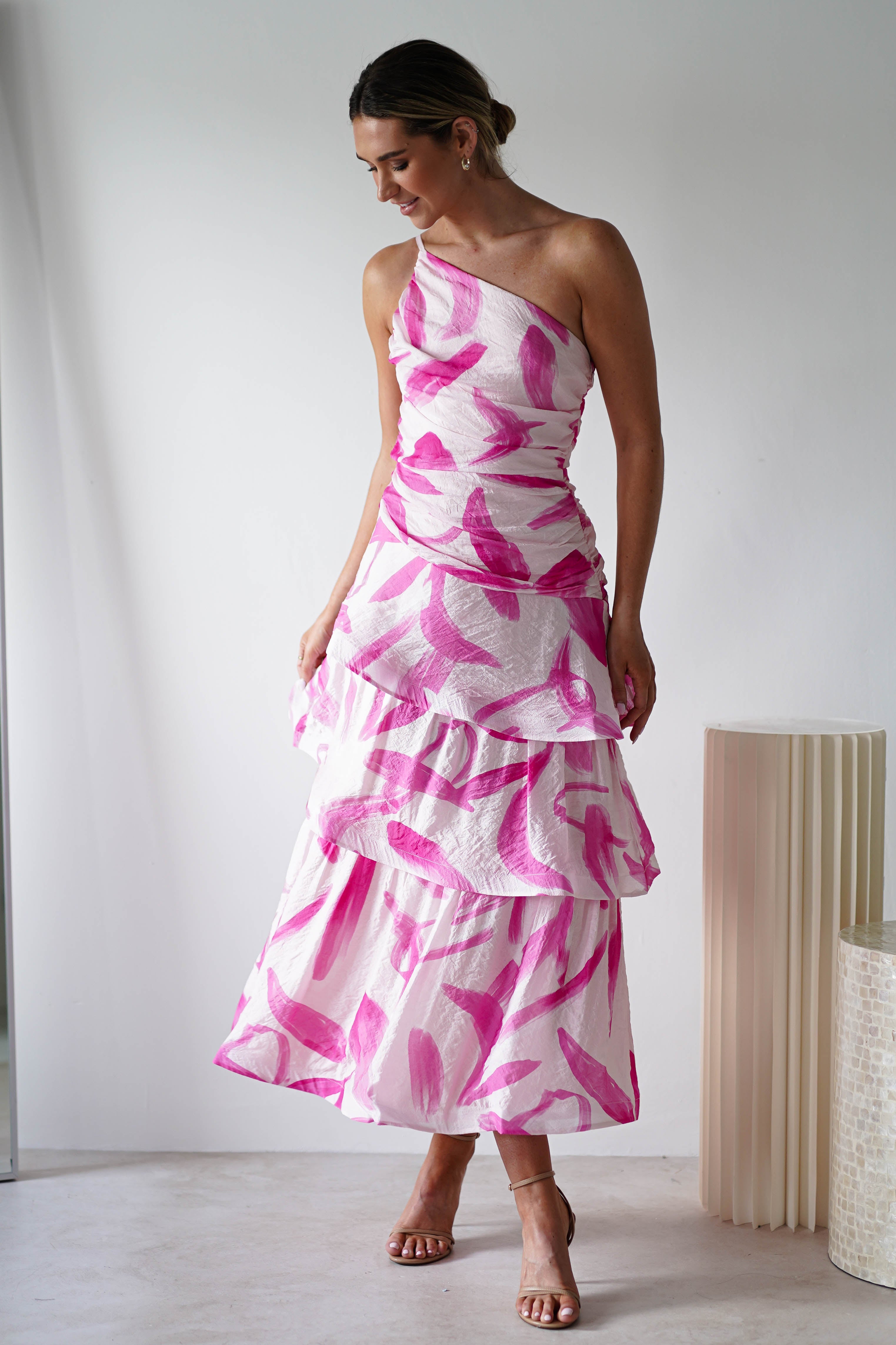 Aster Print Ruffle Maxi Dress | Pink Print