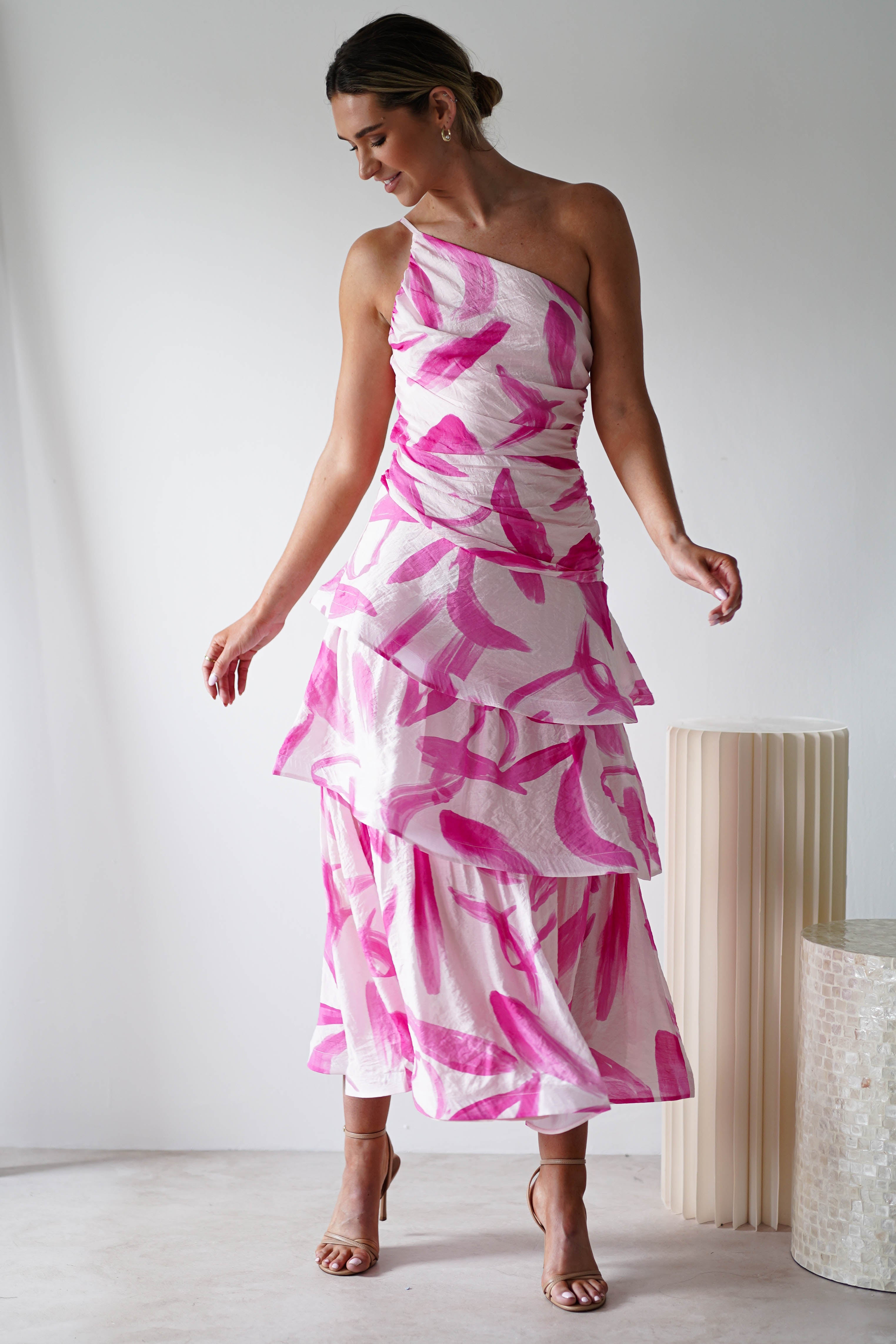 Aster Print Ruffle Maxi Dress | Pink Print