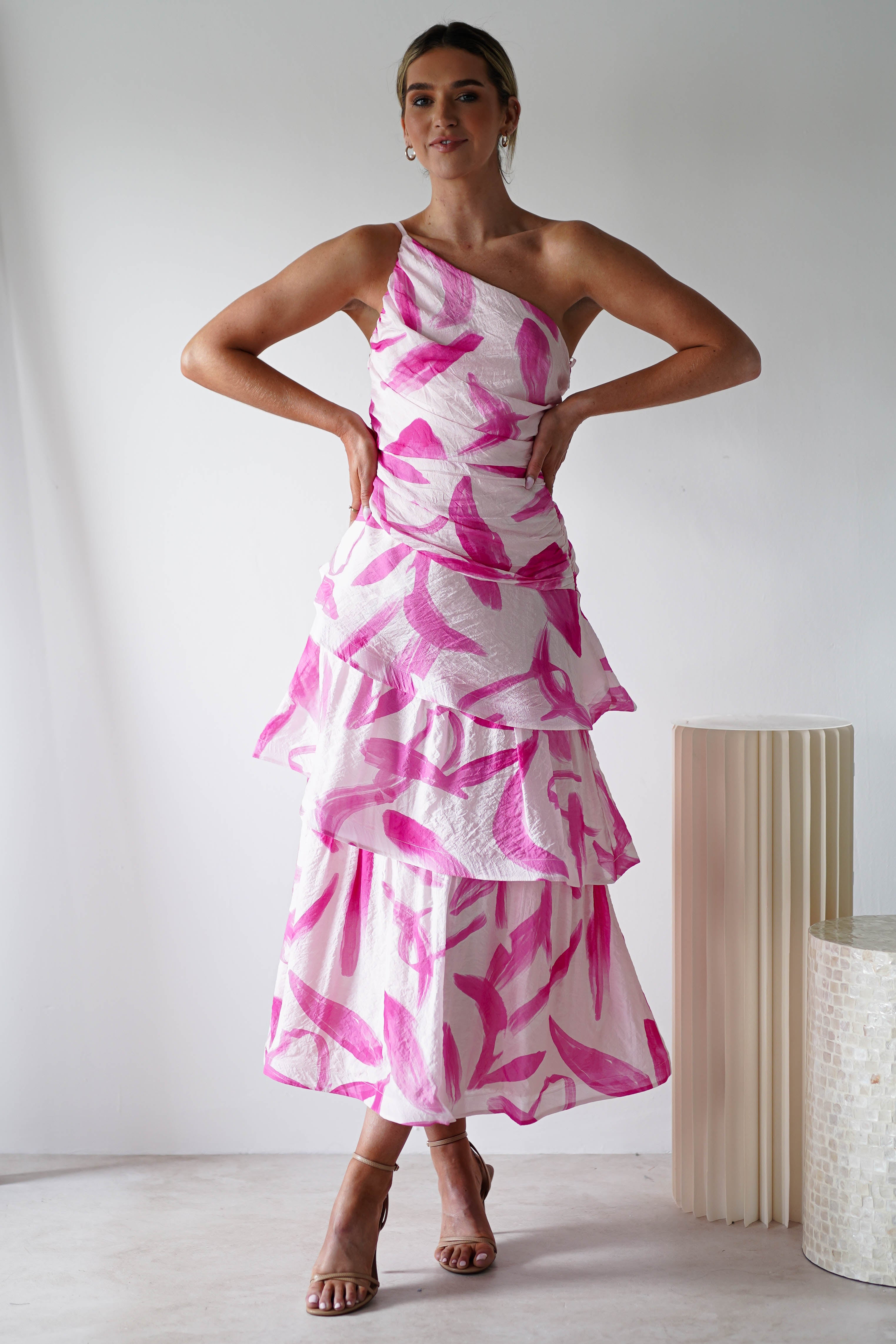 Aster Print Ruffle Maxi Dress | Pink Print