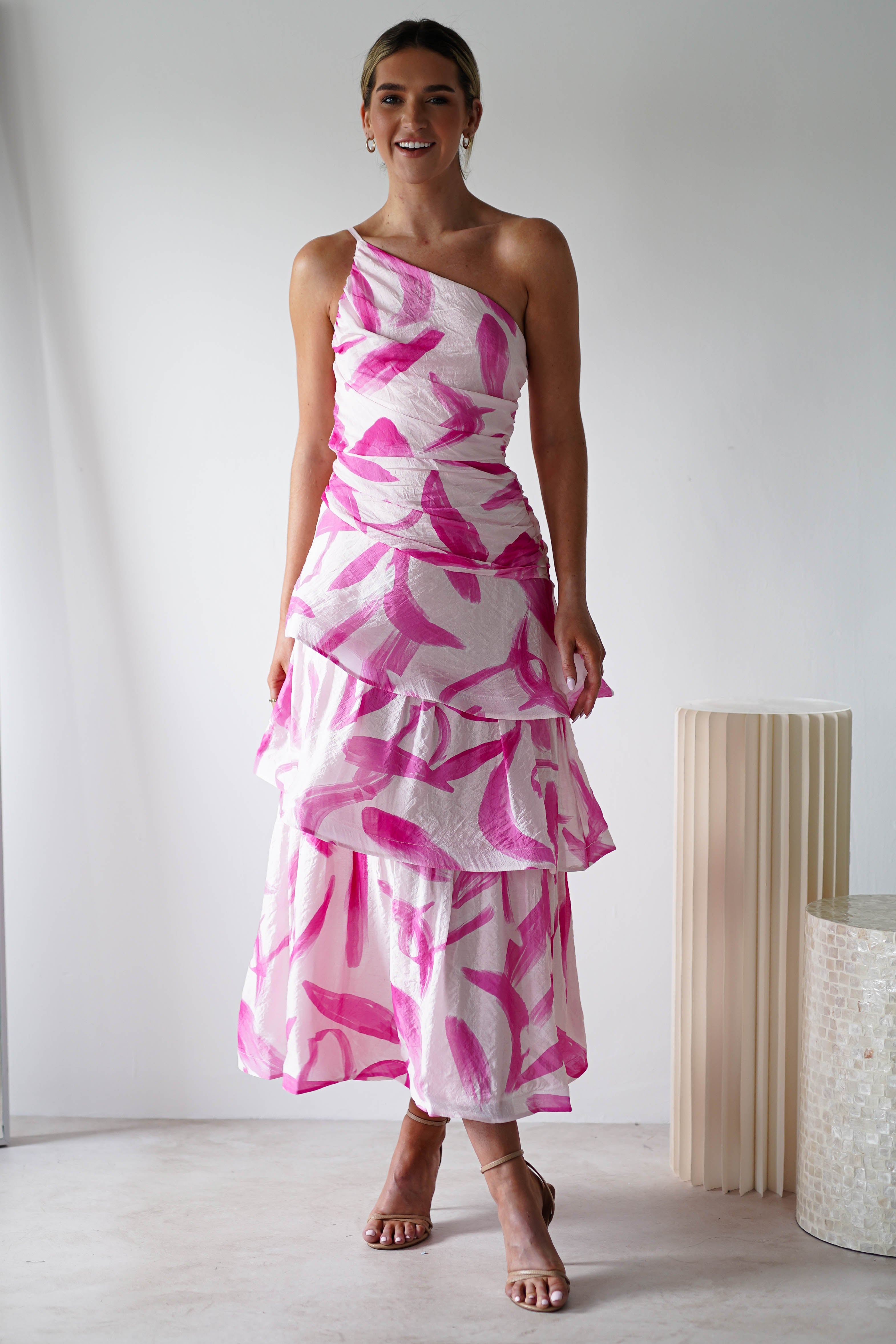 Aster Print Ruffle Maxi Dress | Pink Print