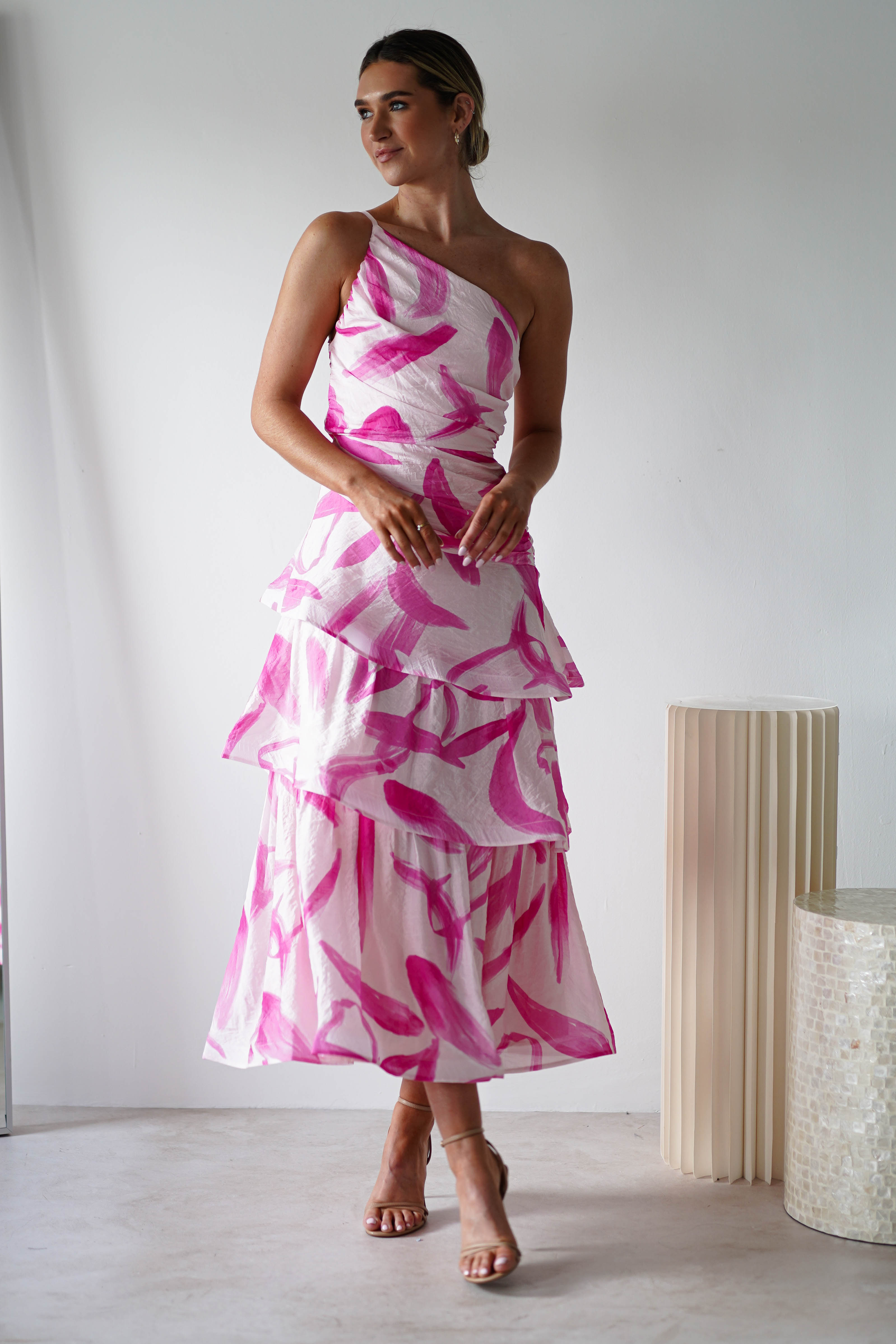 Aster Print Ruffle Maxi Dress | Pink Print