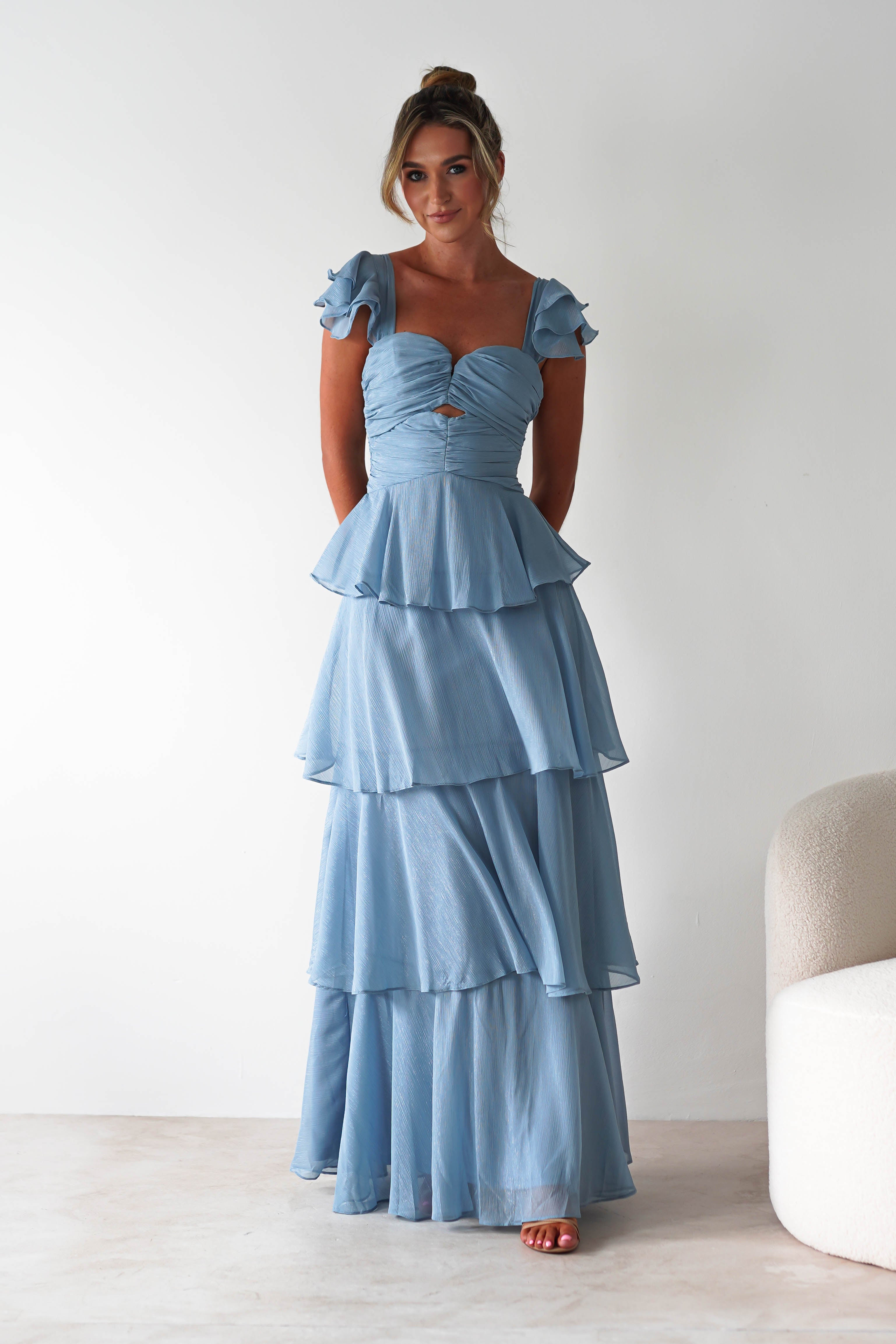 Audette Ruffle Tiered Maxi Dress | Blue - Oh Hello Clothing