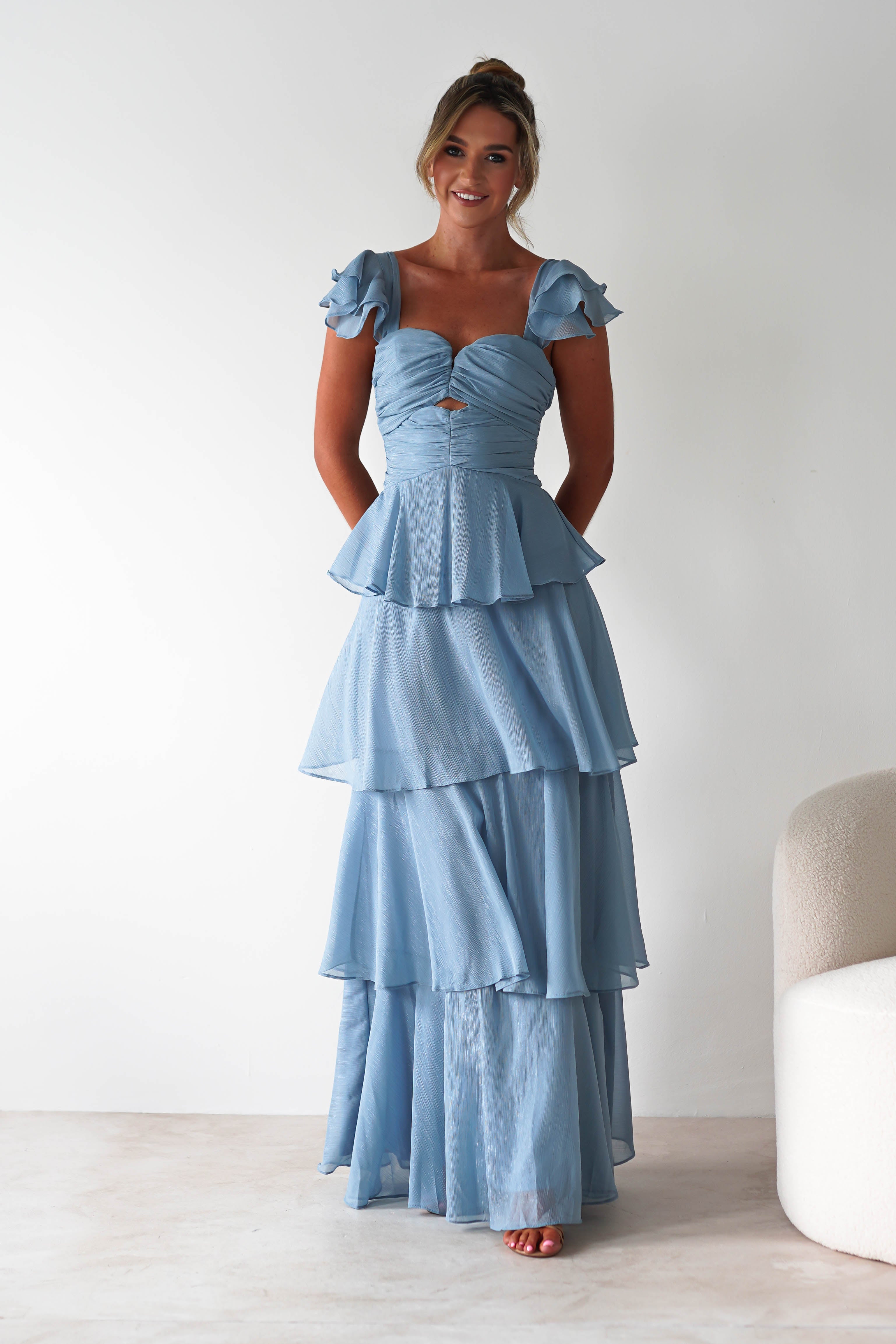 Audette Ruffle Tiered Maxi Dress | Blue - Oh Hello Clothing