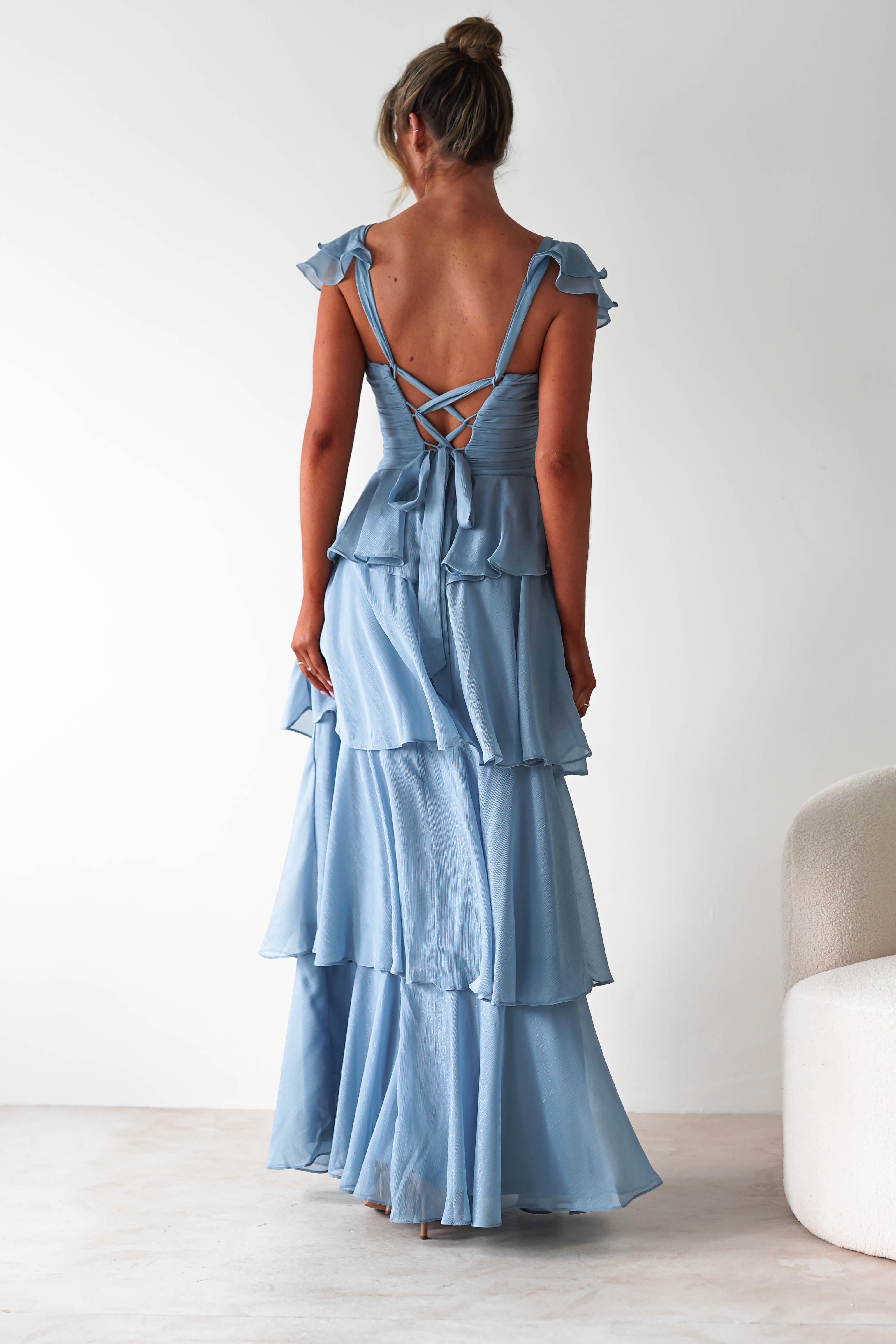 Audette Ruffle Tiered Maxi Dress | Blue - Oh Hello Clothing