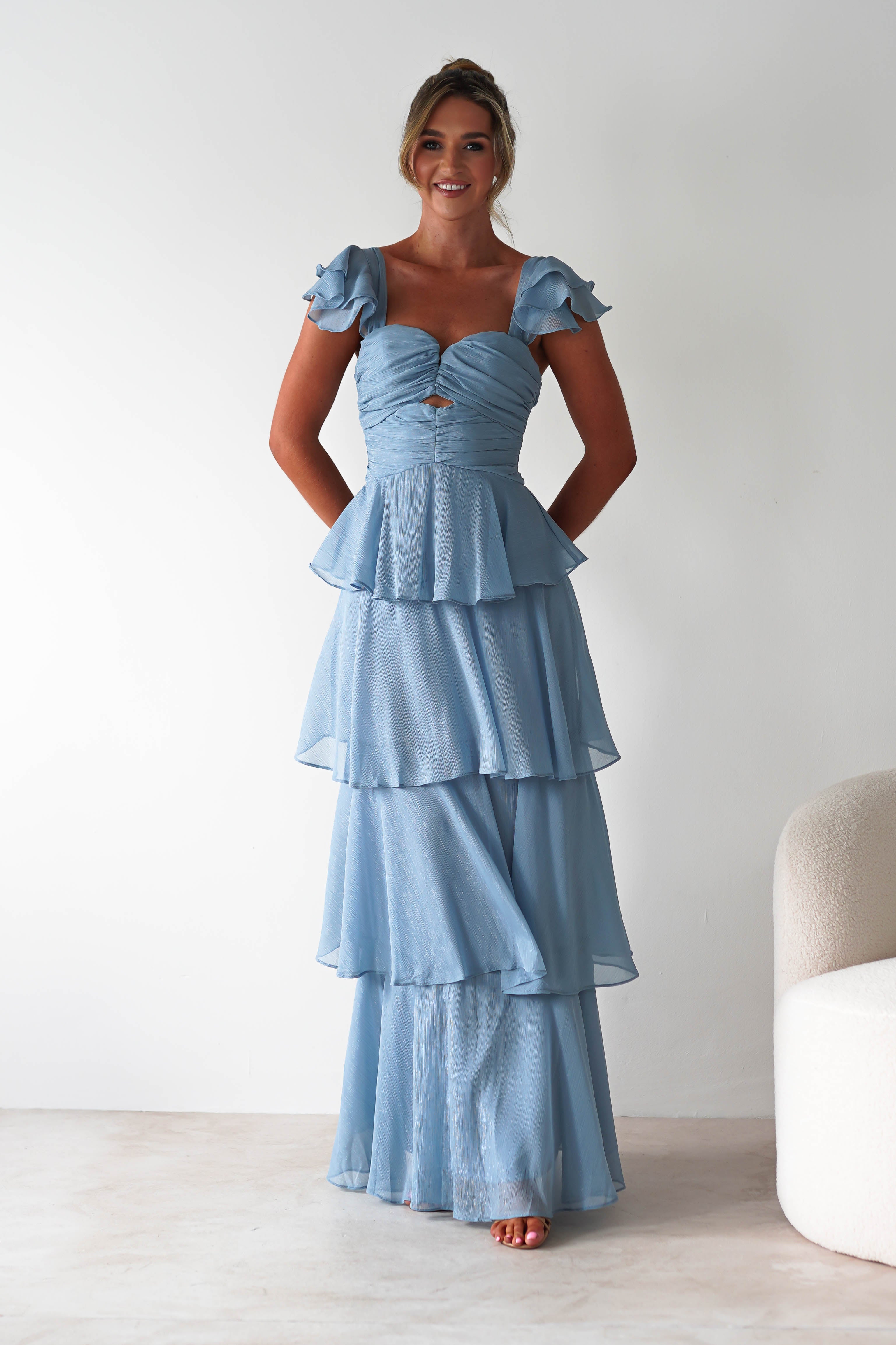 Audette Ruffle Tiered Maxi Dress | Blue - Oh Hello Clothing