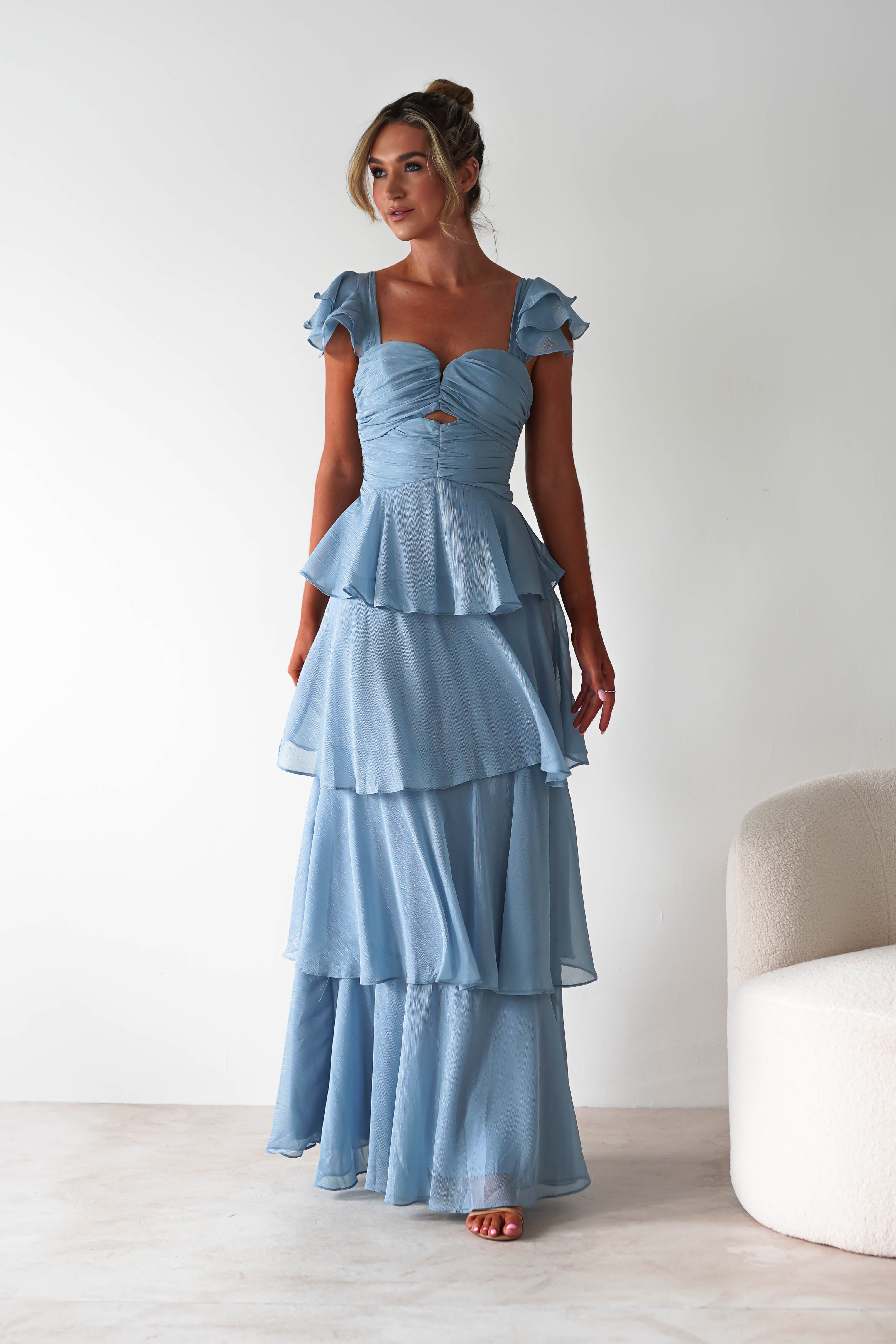 Audette Ruffle Tiered Maxi Dress | Blue - Oh Hello Clothing