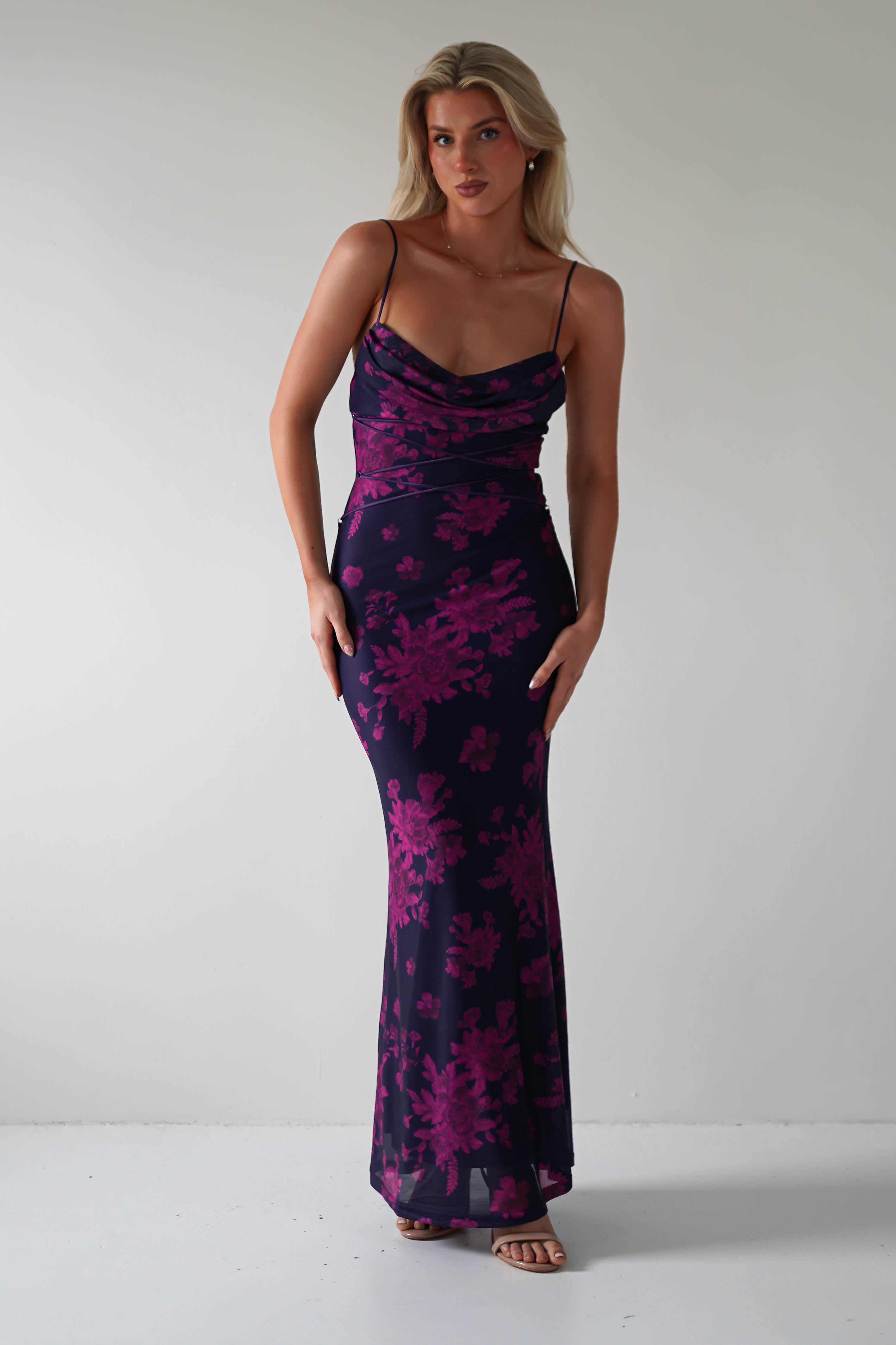 Audrie Bodycon Printed Maxi Dress | Grape