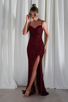 Audrina Bodycon Sequin Gown | Burgundy | Debs & Prom | Formal Gown | Oh Hello Clothing