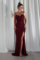 Audrina Bodycon Sequin Gown | Burgundy | Debs & Prom | Formal Gown | Oh Hello Clothing