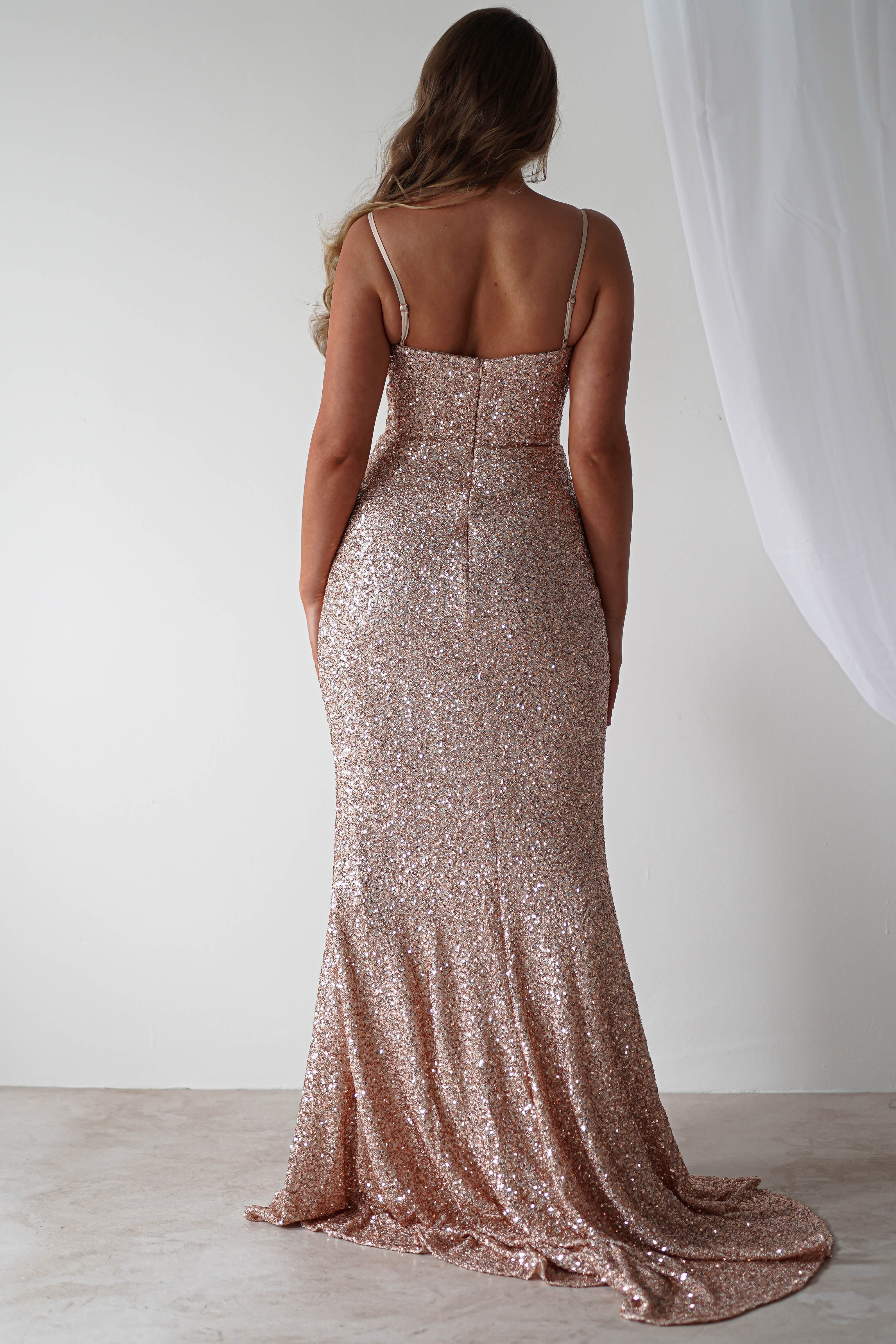 Audrina Bodycon Sequin Gown | Rose Gold