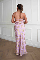 Oh Hello Clothing Women > Clothing > Dresses Auria Gold Textured Floral Applique Maxi Dress | Pink
