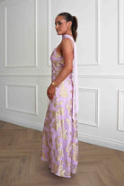 Oh Hello Clothing Women > Clothing > Dresses Auria Gold Textured Floral Applique Maxi Dress | Pink