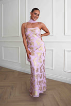 Oh Hello Clothing Women > Clothing > Dresses Auria Gold Textured Floral Applique Maxi Dress | Pink