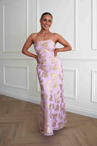 Oh Hello Clothing Women > Clothing > Dresses Auria Gold Textured Floral Applique Maxi Dress | Pink