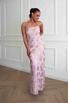 Oh Hello Clothing Women > Clothing > Dresses Auria Gold Textured Floral Applique Maxi Dress | Pink