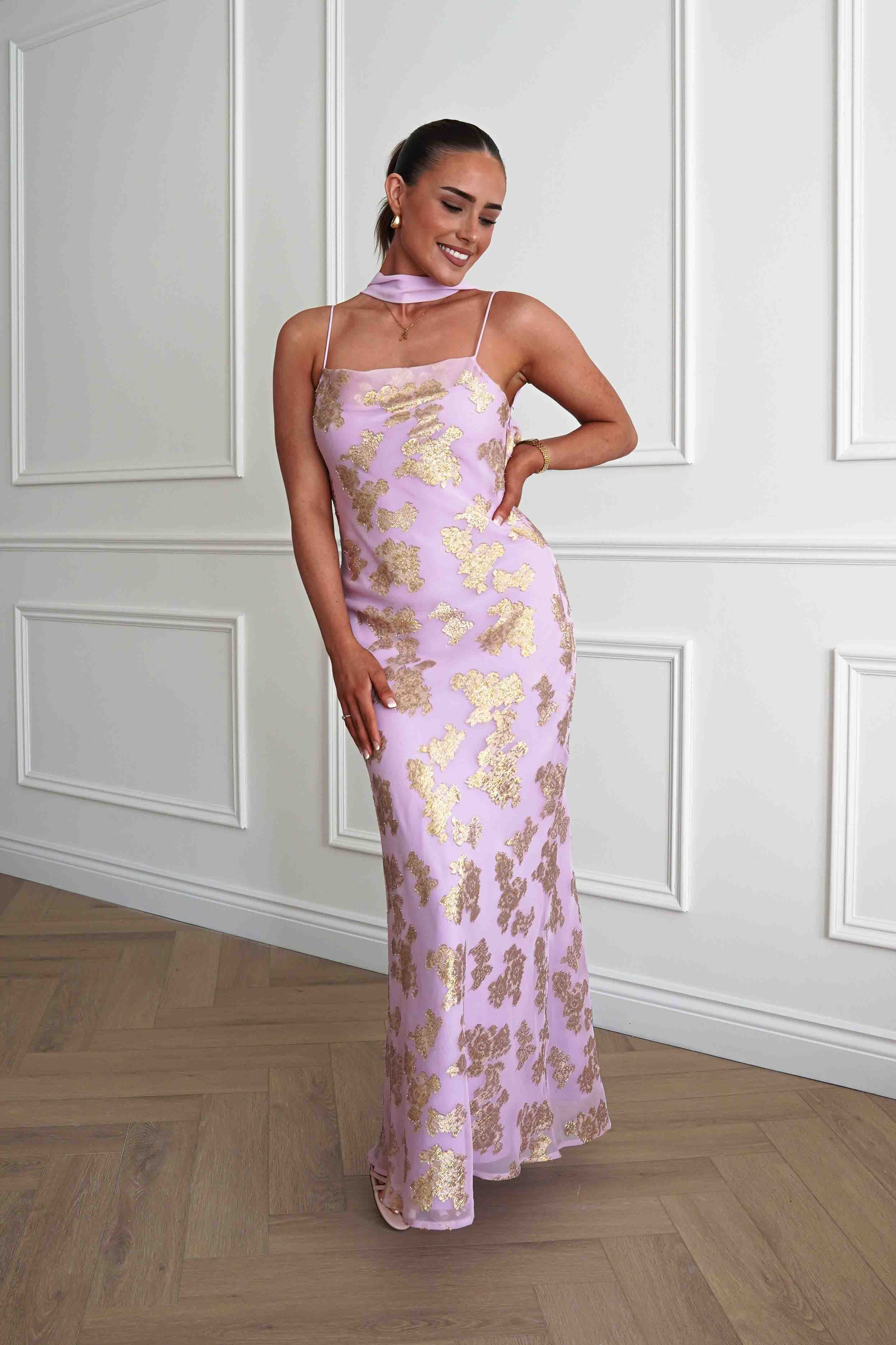 Gold & Pink Textured Floral Applique Auria Maxi Dress M (10) Gold & Pink Textured Floral Applique Auria Maxi Dress M (10)