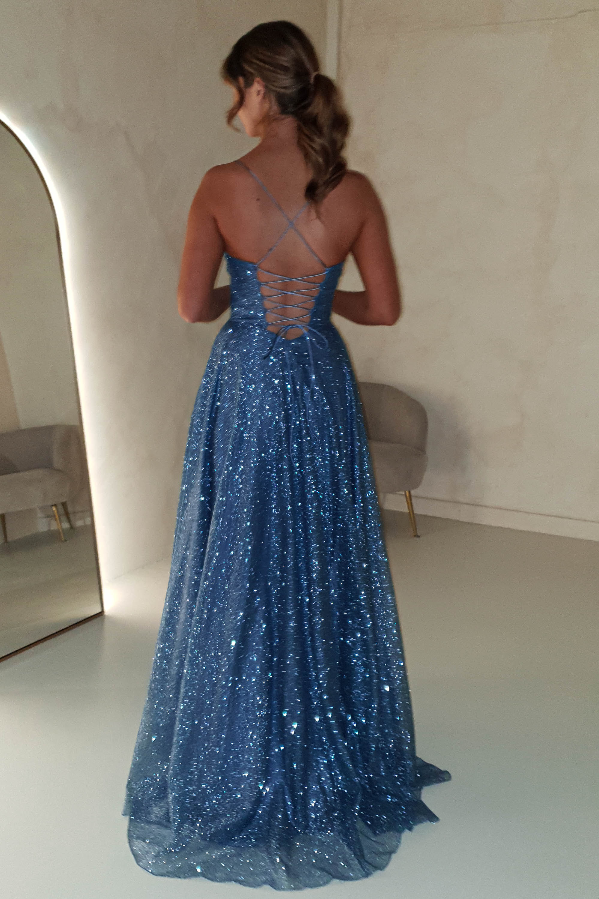 Aurora Corset Glitter Gown | Blue