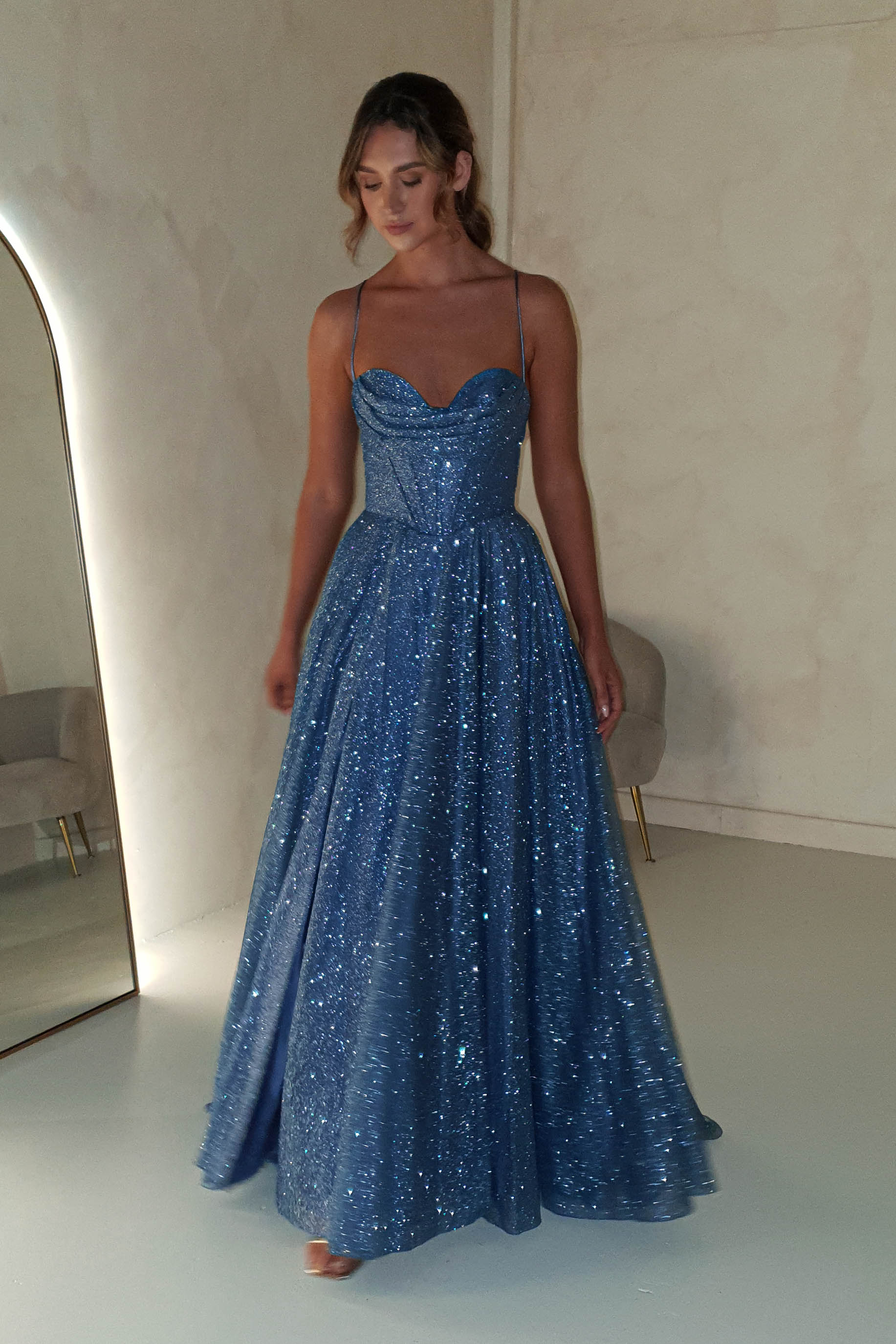 Aurora Corset Glitter Gown | Blue